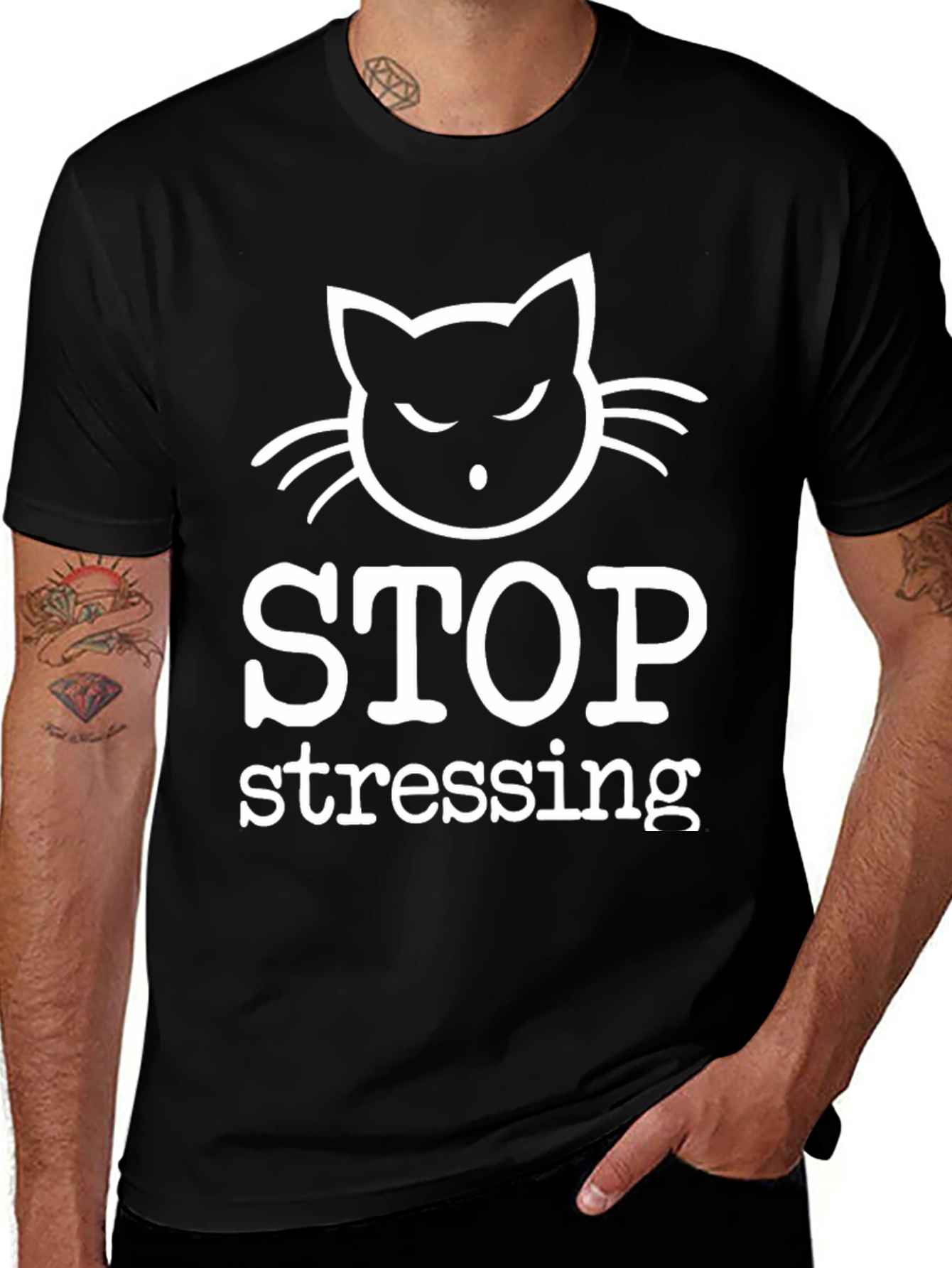 Variant 23 of Stop Stressing Cat T-Shirt - Relax & Unwind!