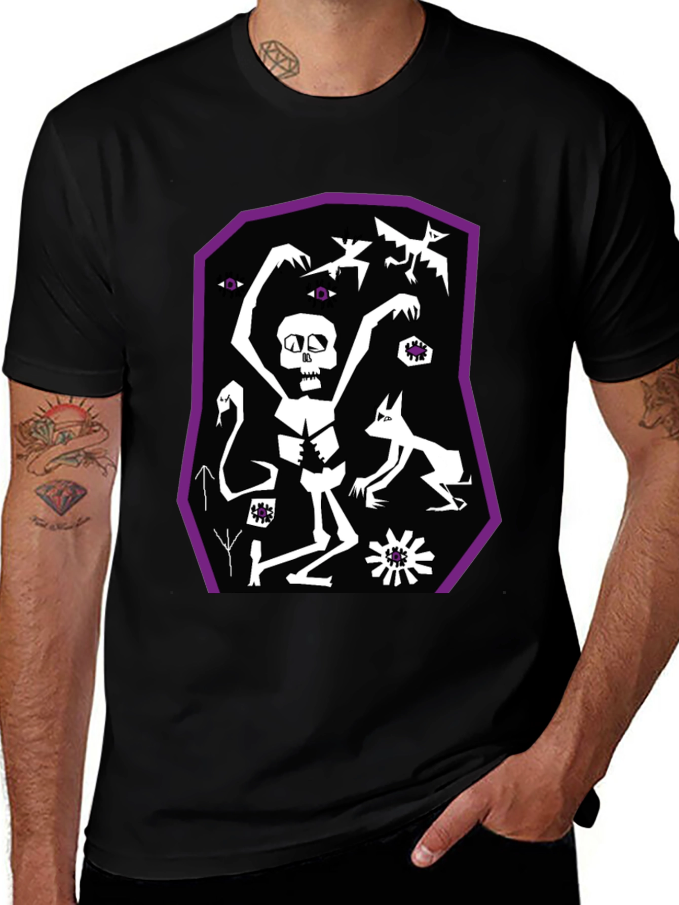 Variant 25 of Black Graphic Tee: Skeleton, Bats, and Magic