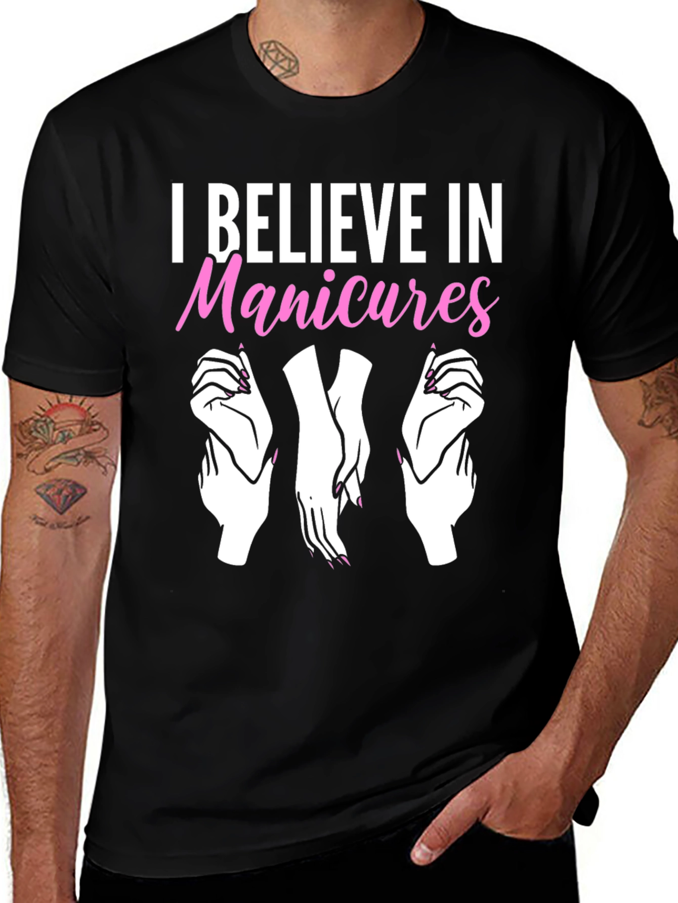 Variant 19 of I Believe in Manicures Graphic Tee - Stylish Black T-Shirt