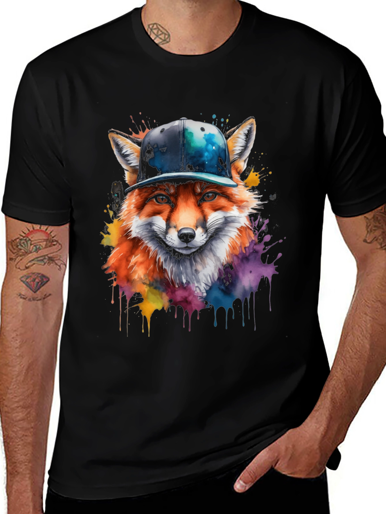 Variant 6 of Fox in Hat Graphic Tee - Cool Colorful Design