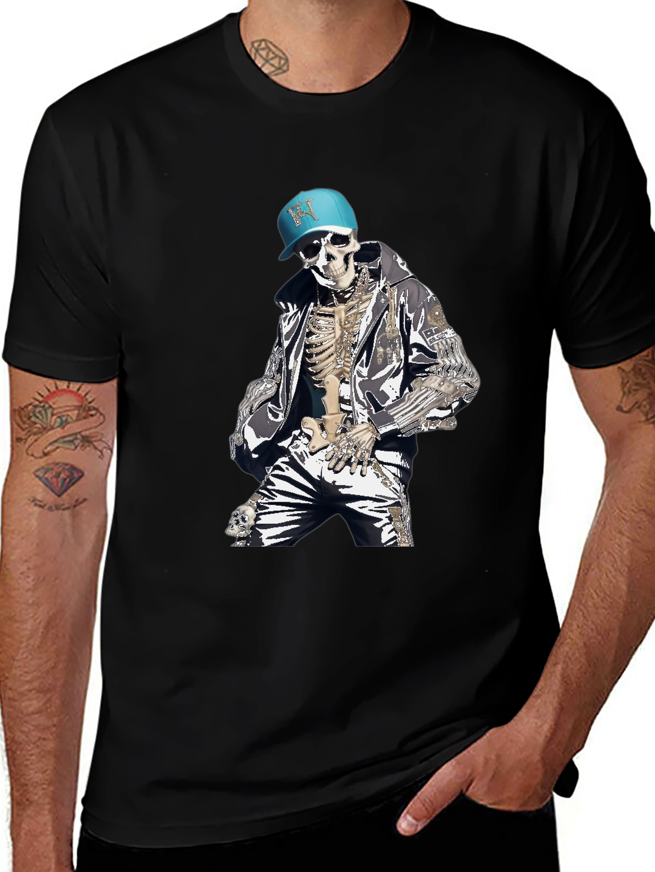 Variant 21 of Skeleton Rapper Graphic Tee - Urban Style
