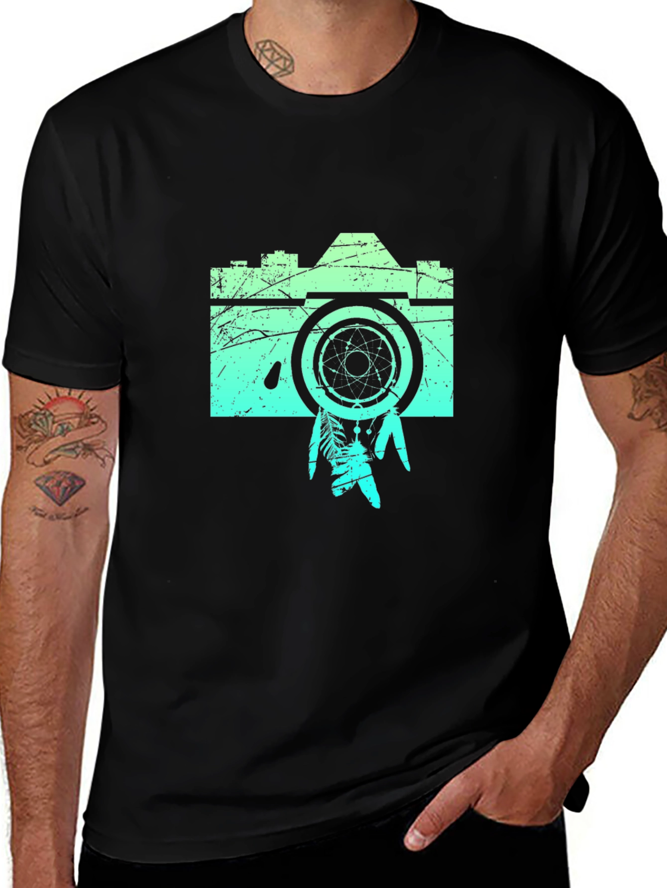 Variant 12 of Retro Camera Graphic Tee -  Black Cotton Blend Shirt