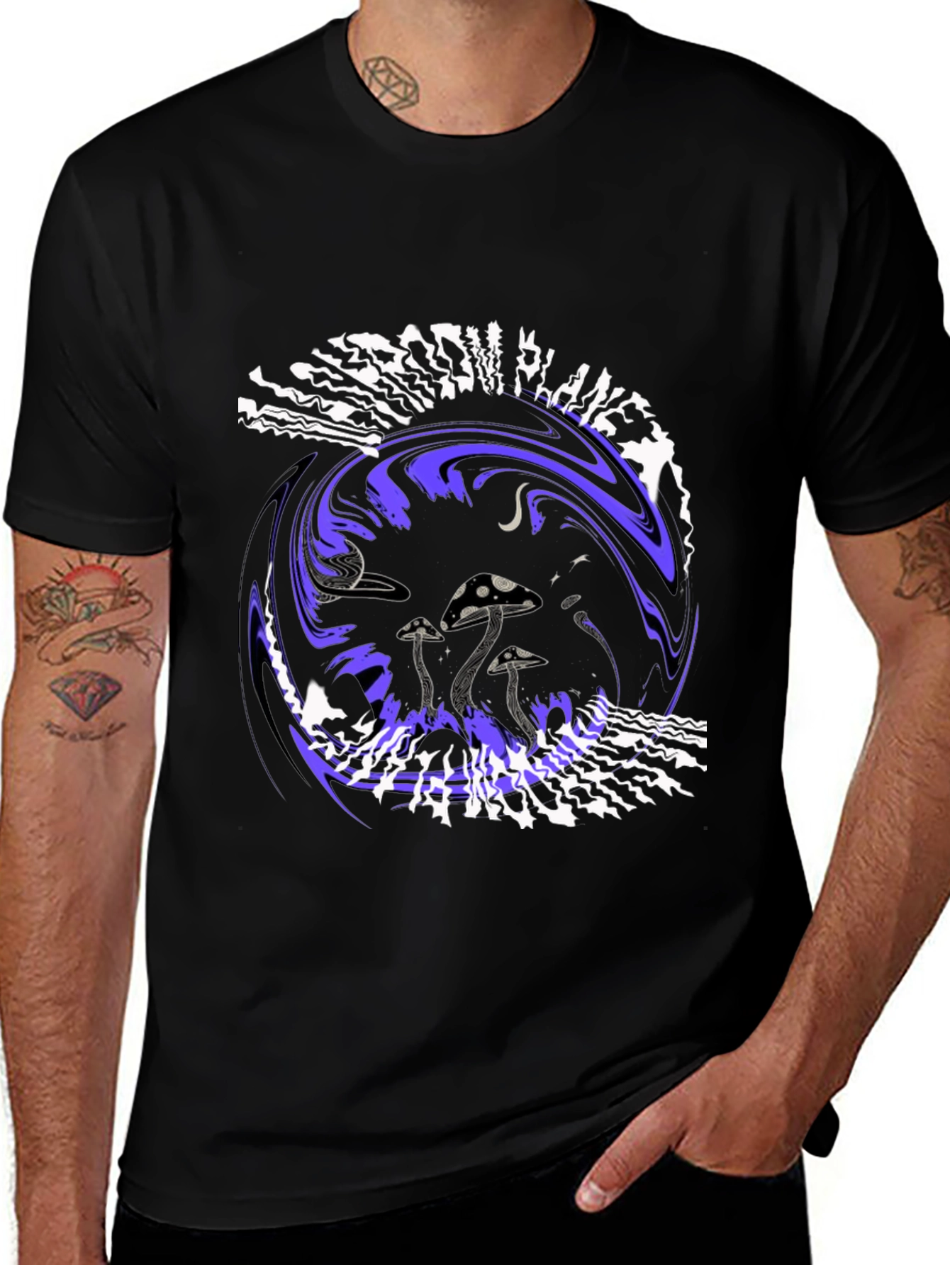 Variant 24 of Mushroom Planet Graphic Tee - Black Crew Neck T-Shirt