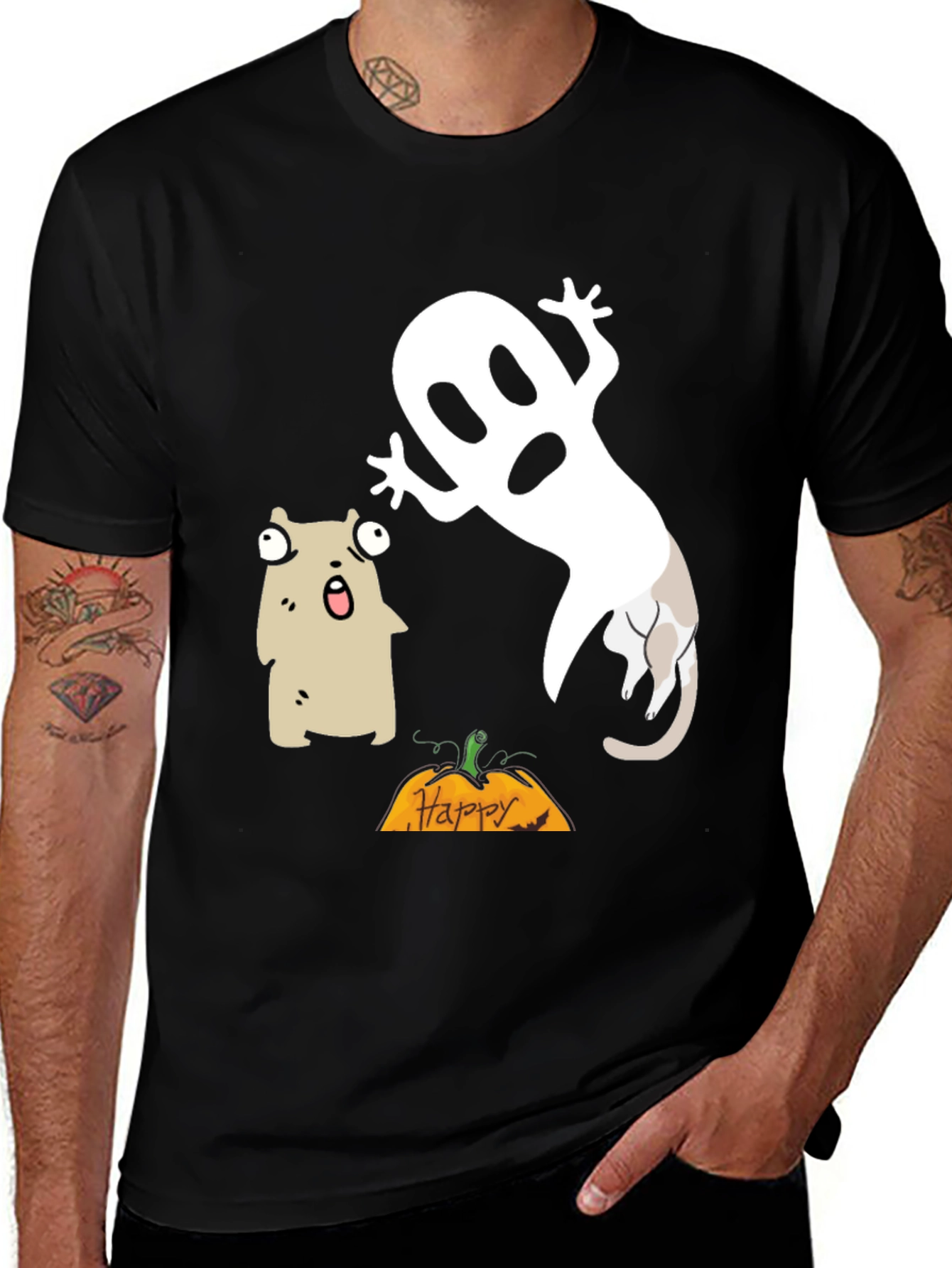 Variant 23 of Halloween Ghost & Cat T-Shirt