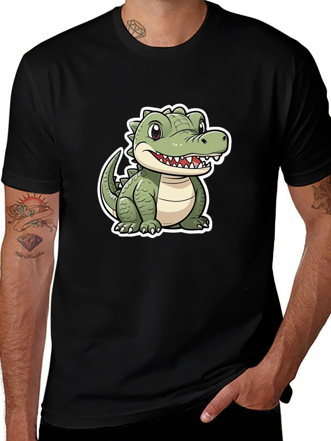 Variant 29 of Cartoon Alligator Graphic Tee - Black