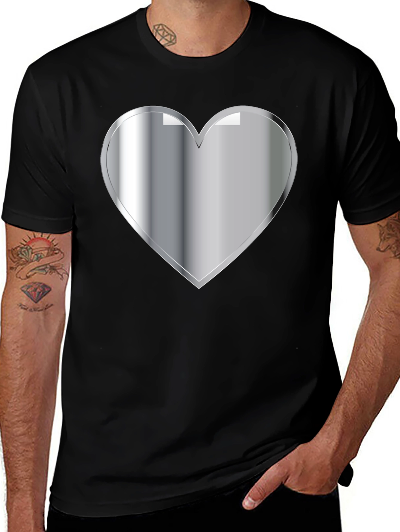 Variant 8 of Silver Heart Graphic Black T-Shirt