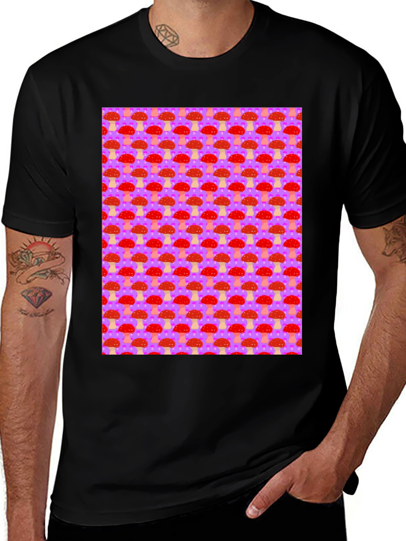 Variant 20 of Mushroom Pattern Graphic Tee - Black