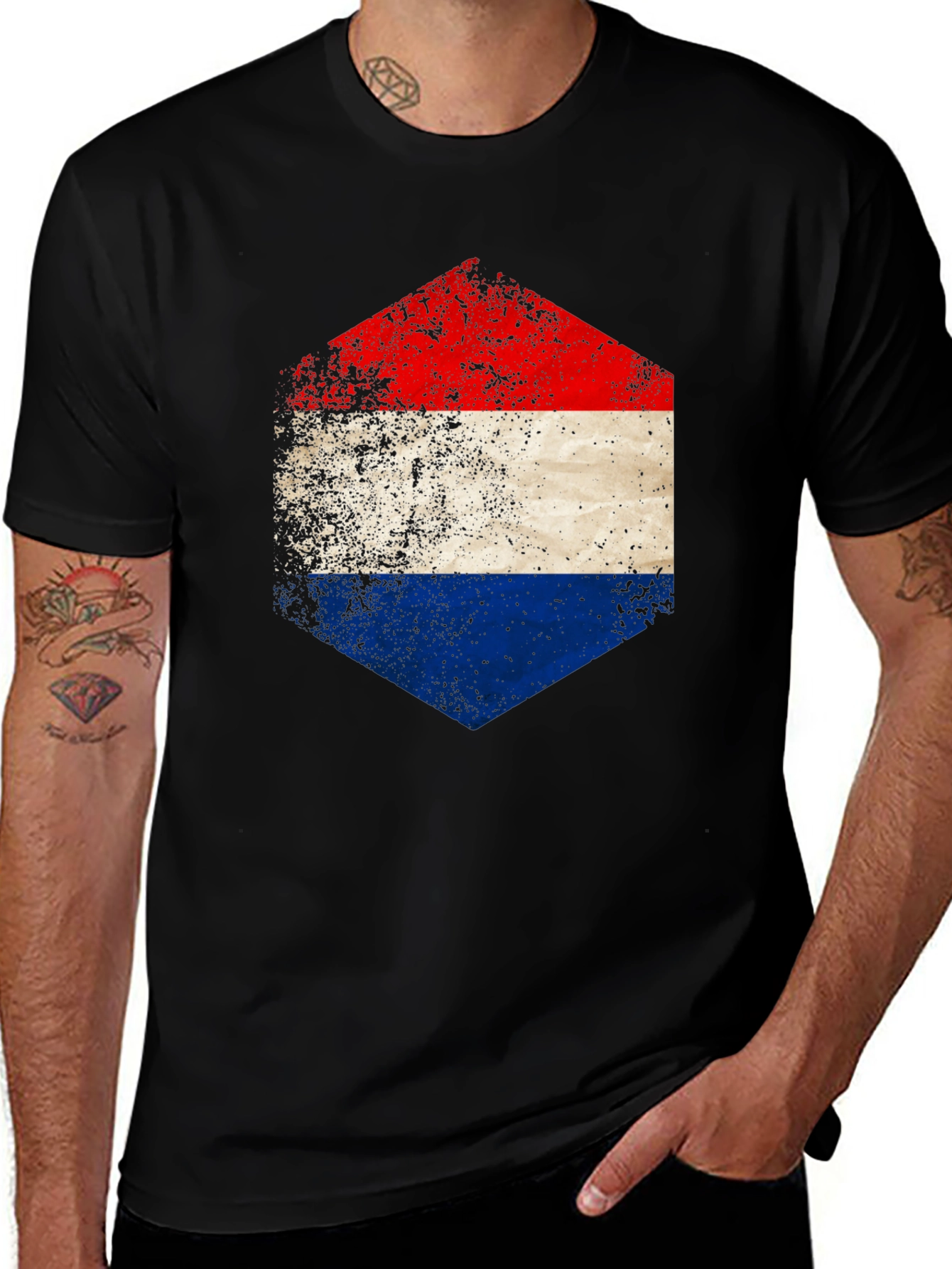 Variant 8 of Netherlands Flag Hexagon Graphic T-Shirt