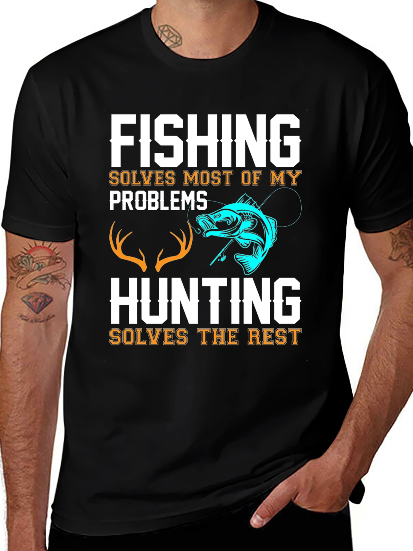 Variant 9 of Fishing & Hunting Solve My Problems Graphic T-Shirt