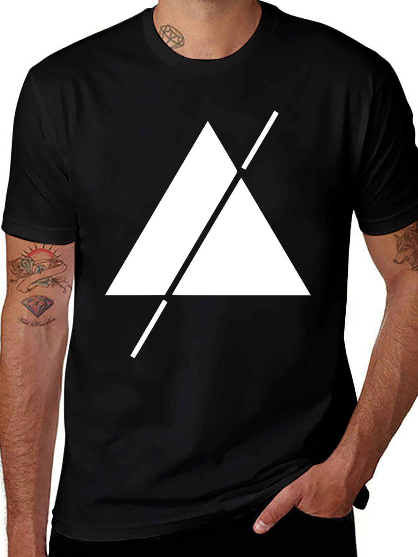 Variant 8 of Minimalist Triangle Slash Graphic T-Shirt - Black