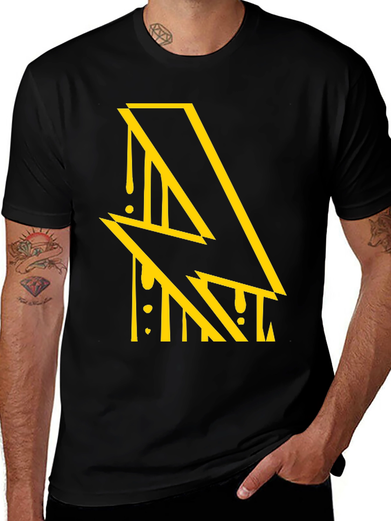 Edgy Lightning Bolt Graphic Black T-Shirt