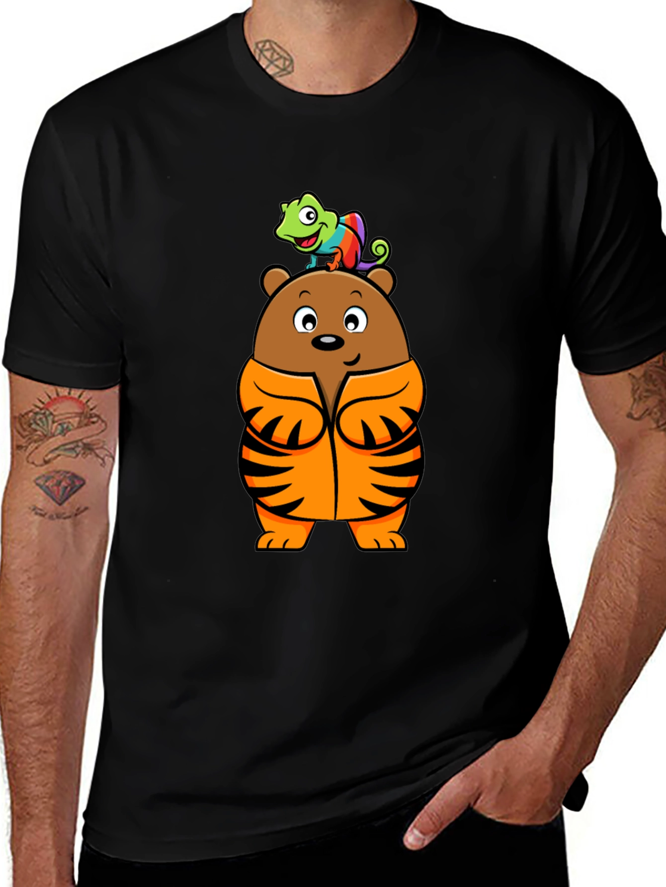 Black Bear and Chameleon Graphic Tee main image