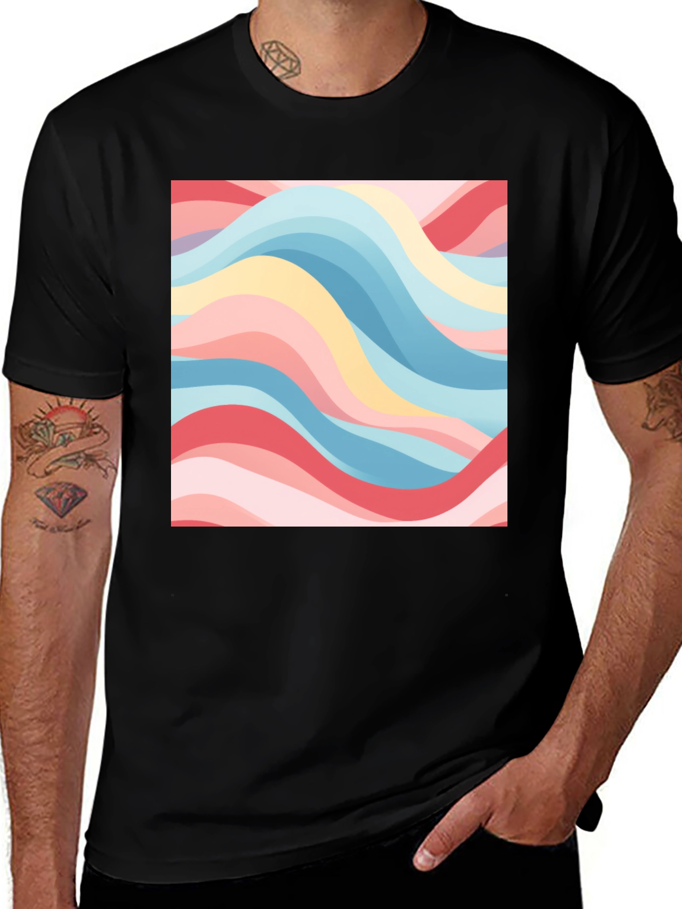 Variant 10 of Retro Wave Graphic Tee - Men's Black T-Shirt