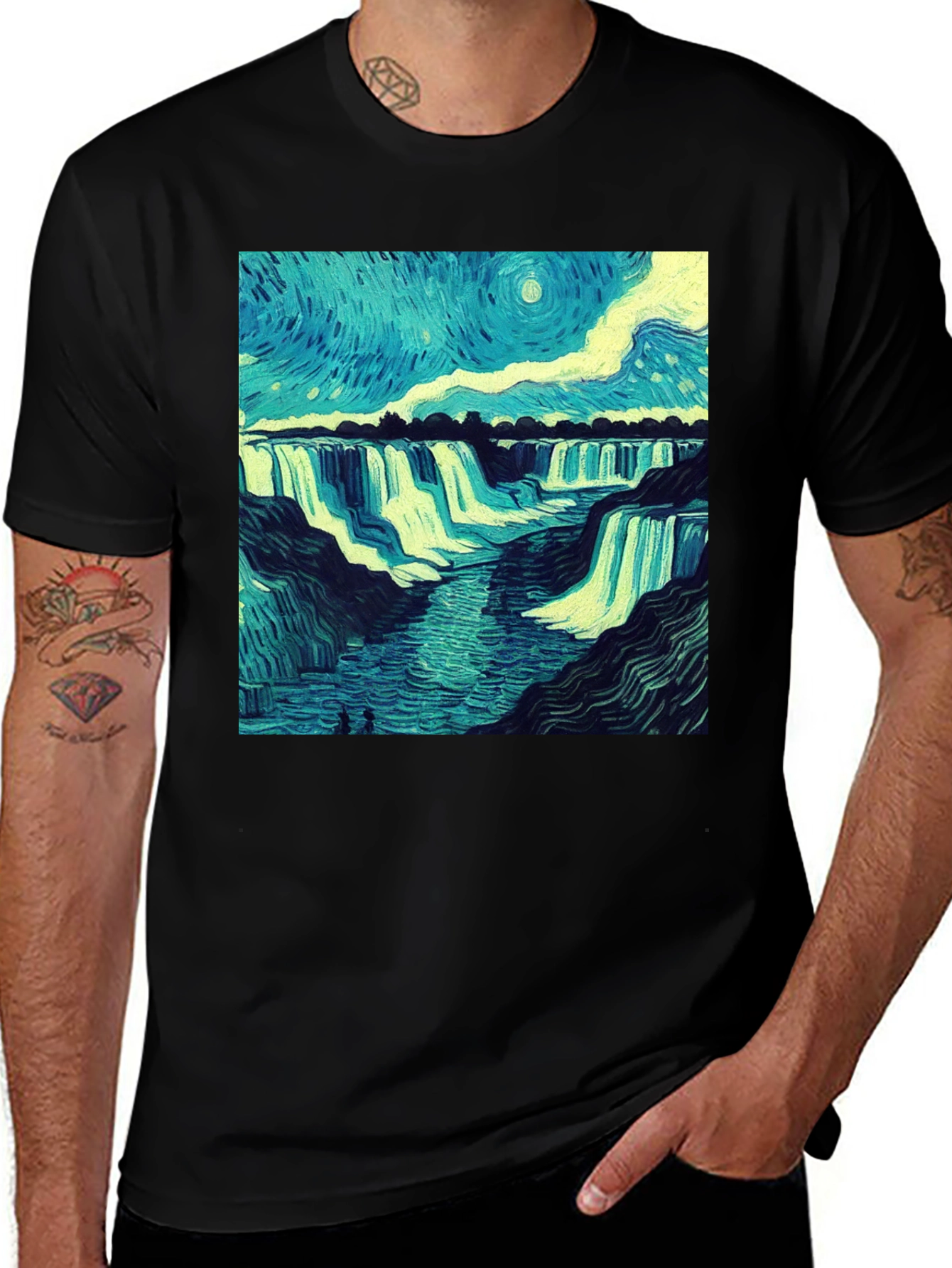Variant 2 of Waterfall Art Print Men's Tee - Nature Inspired Graphic T-Shirt