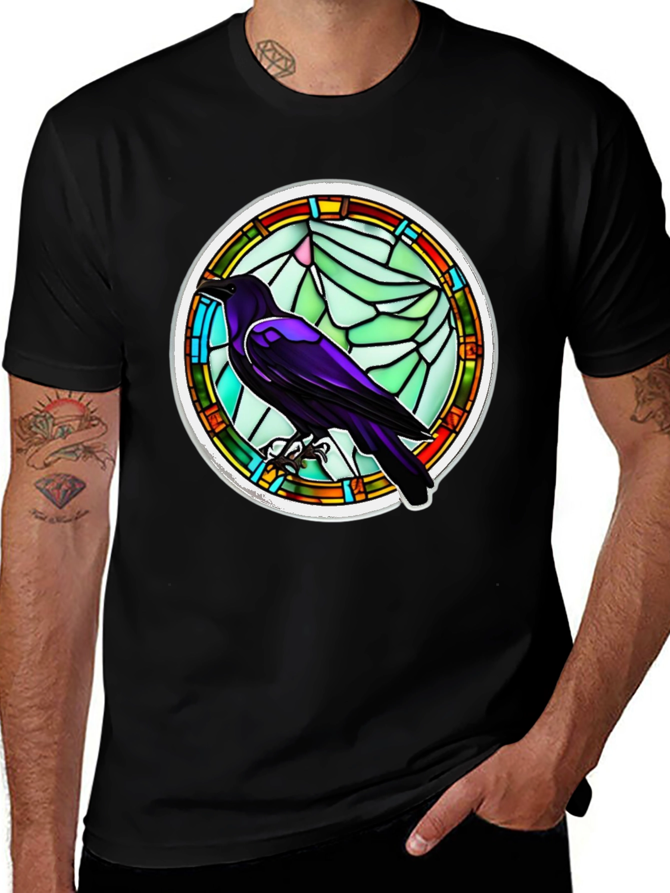 Variant 16 of Raven Stained Glass Style Tee