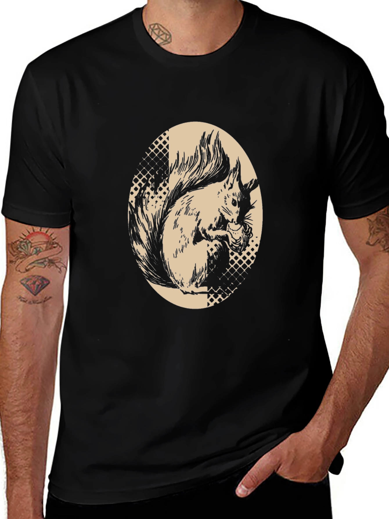 Variant 16 of Squirrel Graphic Print Black T-Shirt