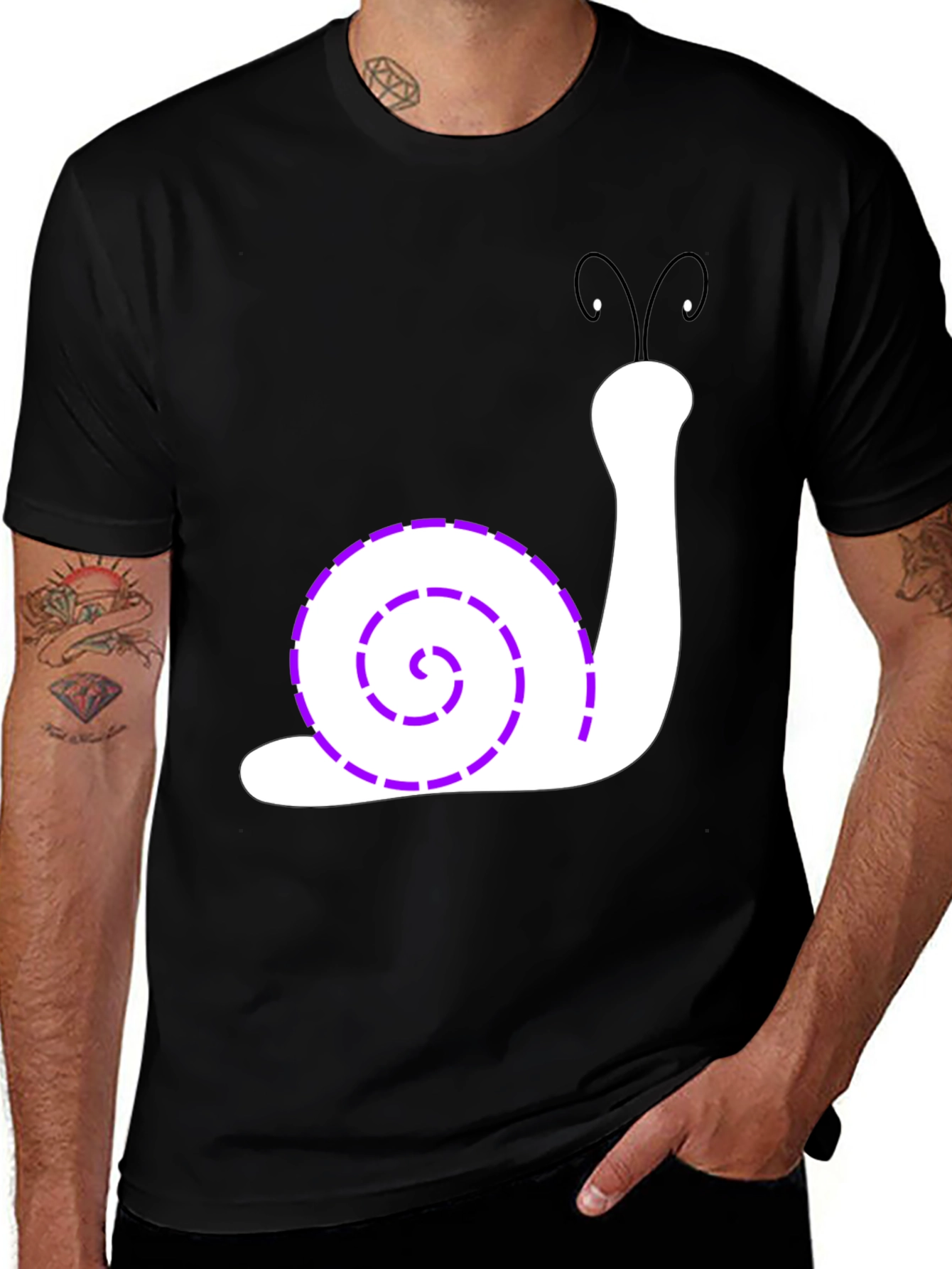 Variant 9 of Whimsical Snail Graphic Tee - Black Cotton Casual Shirt