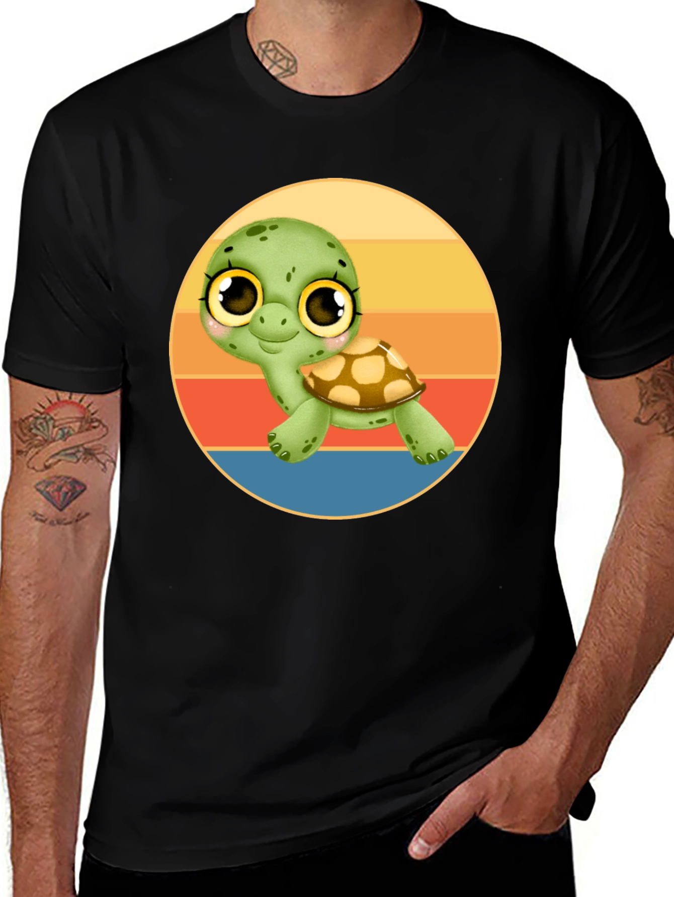 Variant 7 of Cute Turtle Graphic Tee - Comfort Fit Black T-Shirt