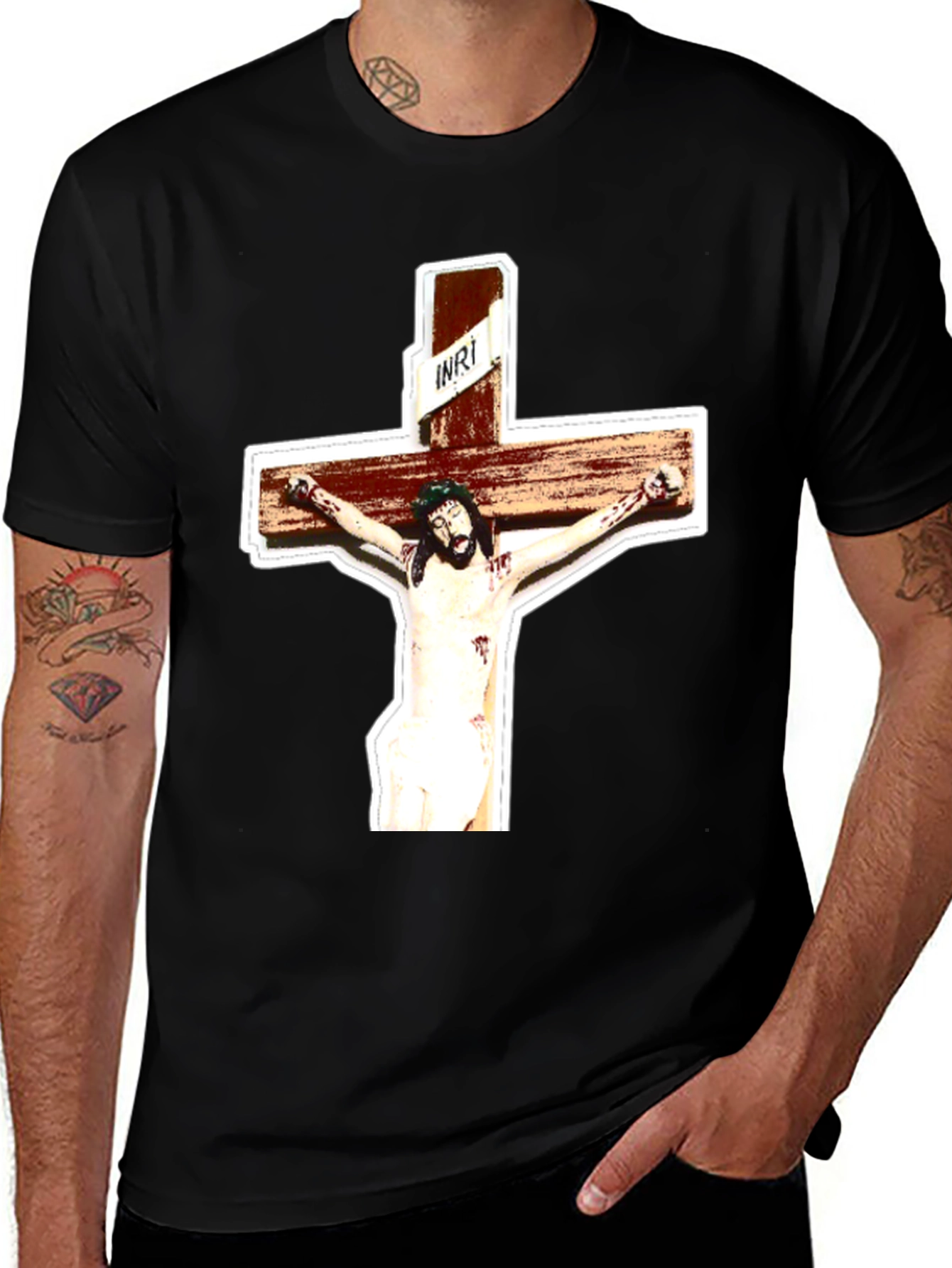 Variant 2 of Crucifixion Graphic Tee - Black Cotton Blend T-Shirt