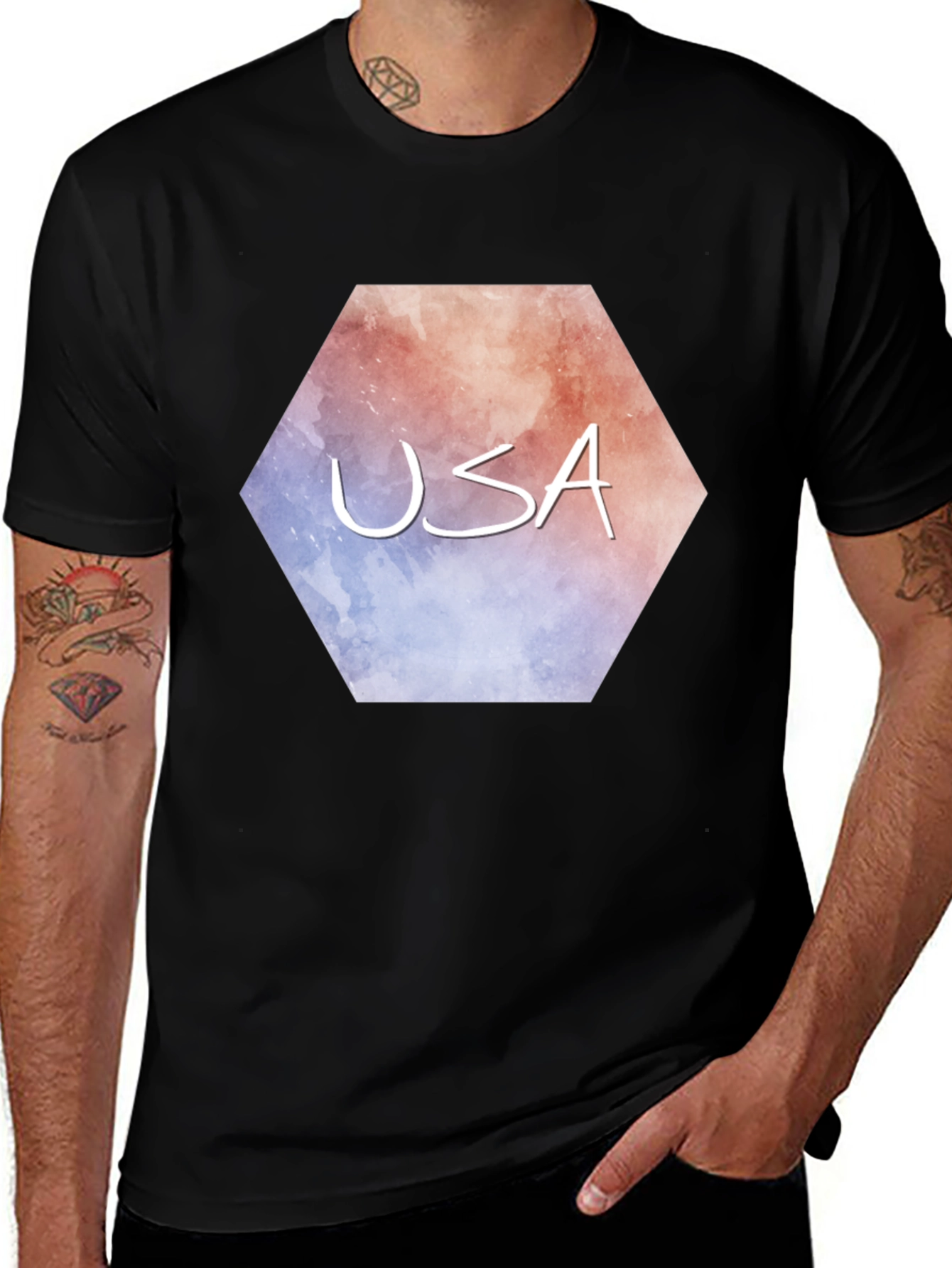 USA Hexagon Graphic Tee - Patriotic Style