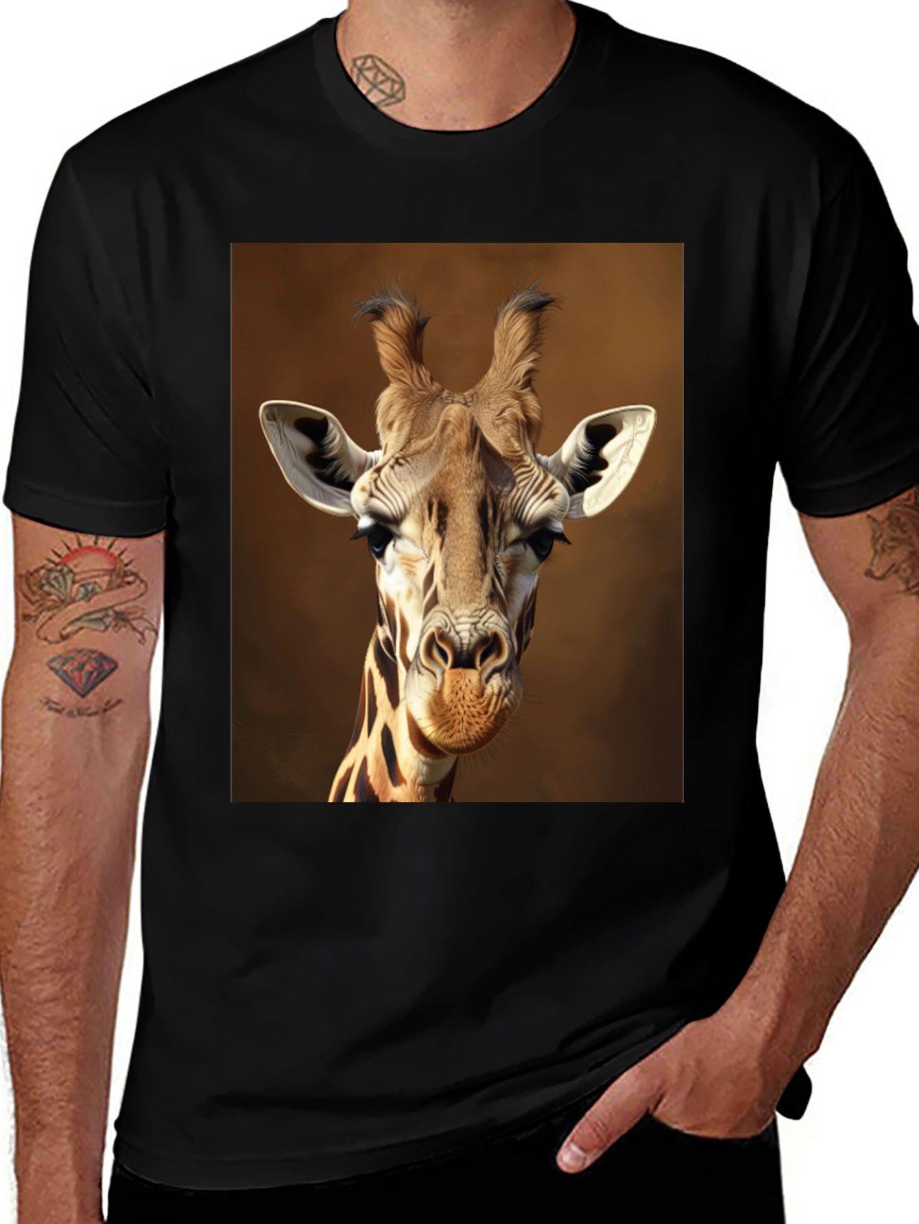 Variant 14 of Giraffe Graphic Tee - Black Cotton T-Shirt