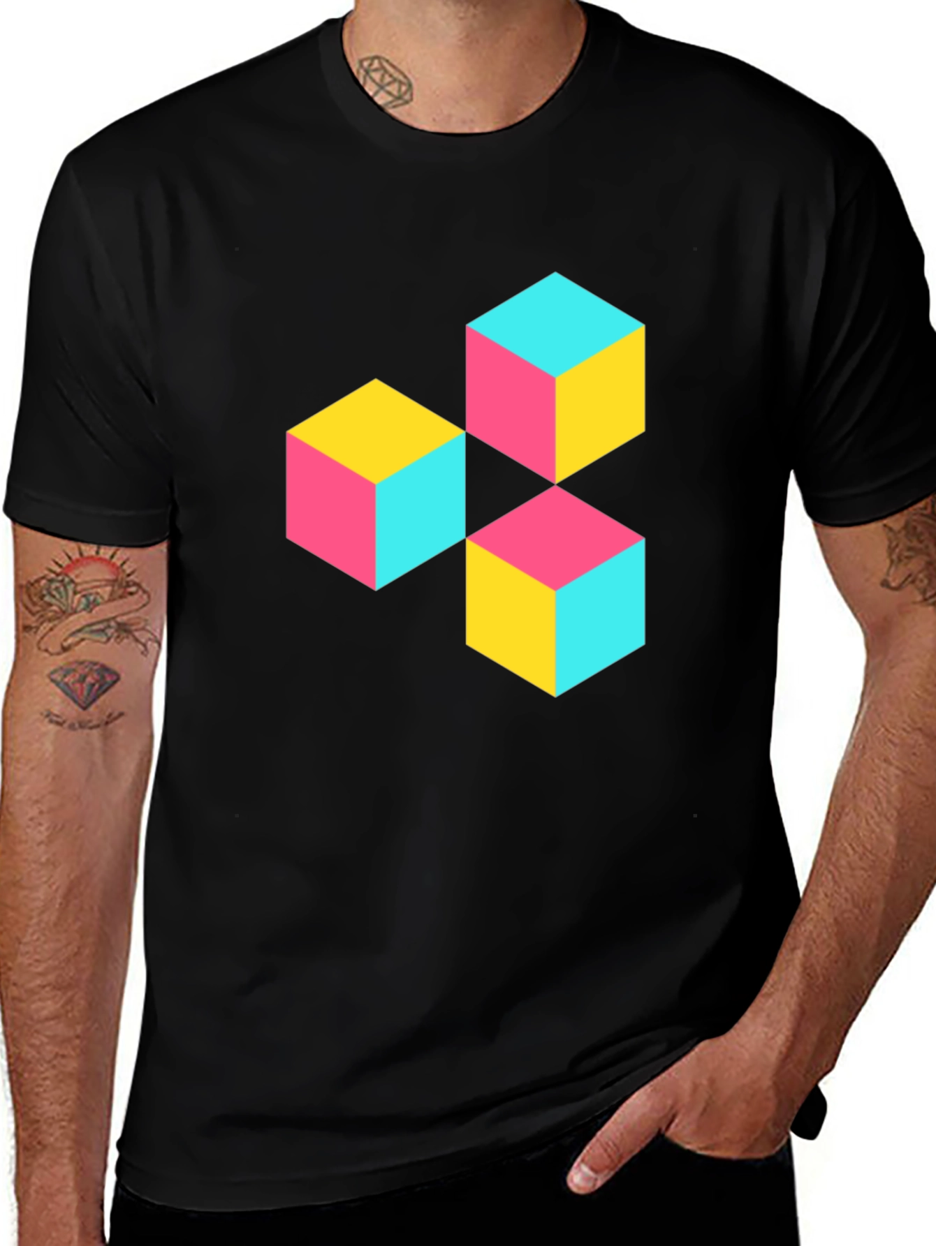 Variant 17 of Geometric Cube Print T-Shirt - Modern Style