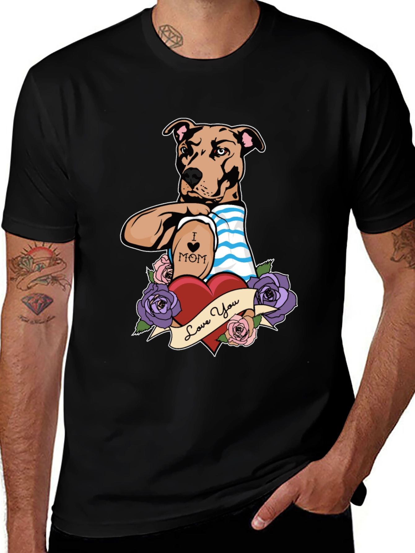 Variant 11 of Dog Mom Tattoo T-Shirt - Heart & Roses