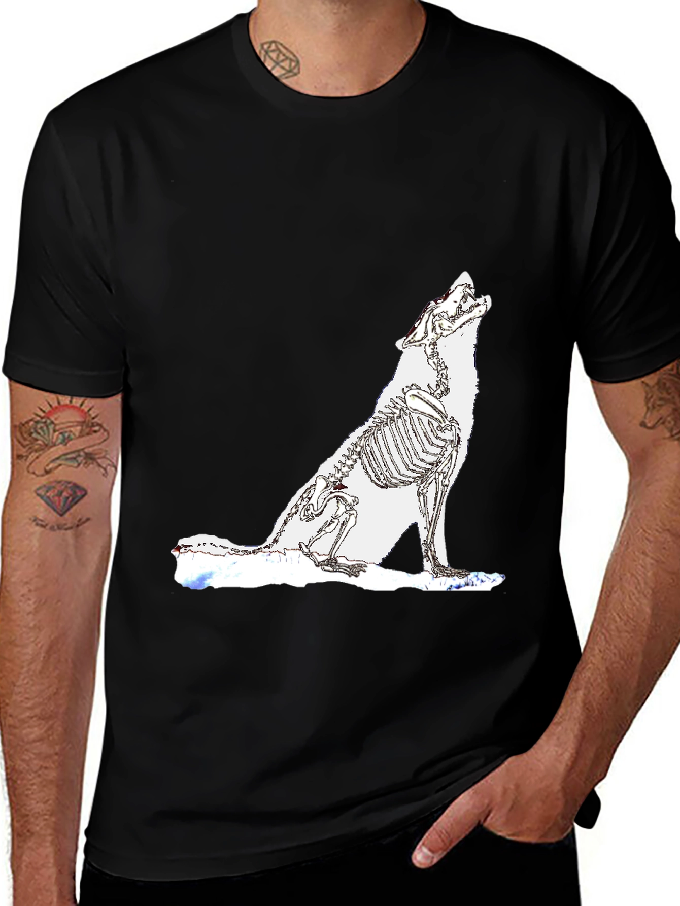 Variant 16 of Black T-Shirt with Wolf Skeleton Design