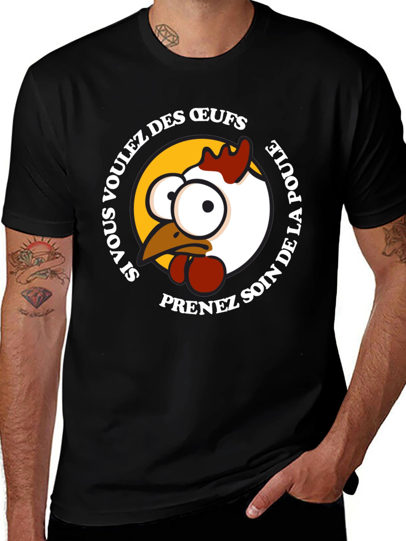 Variant 13 of Funny Chicken Graphic T-Shirt - Si Vous Voulez Des Oeufs