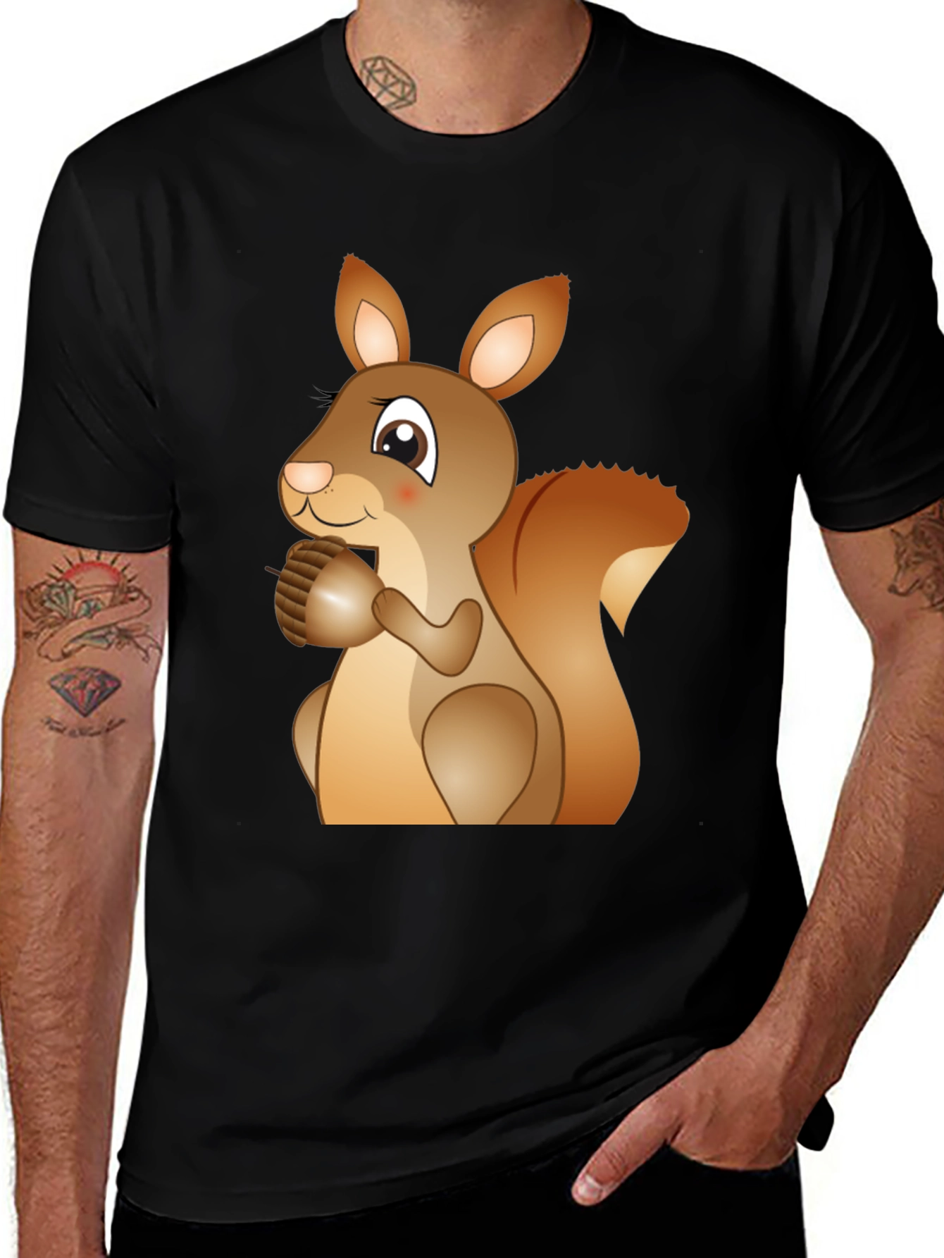 Variant 13 of Cute Squirrel Graphic Tee - Black Cotton Comfort