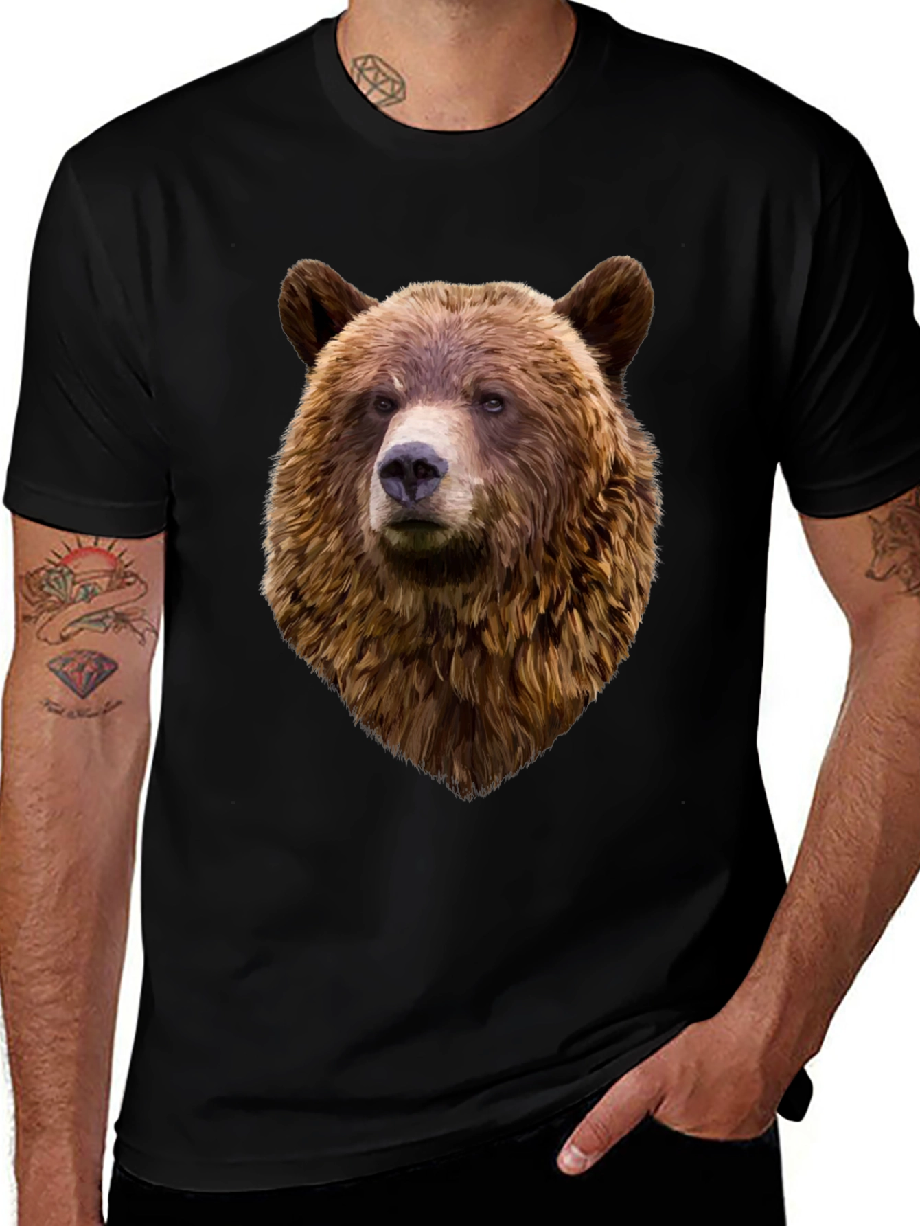 Variant 30 of Men's Black Bear Head Graphic T-Shirt