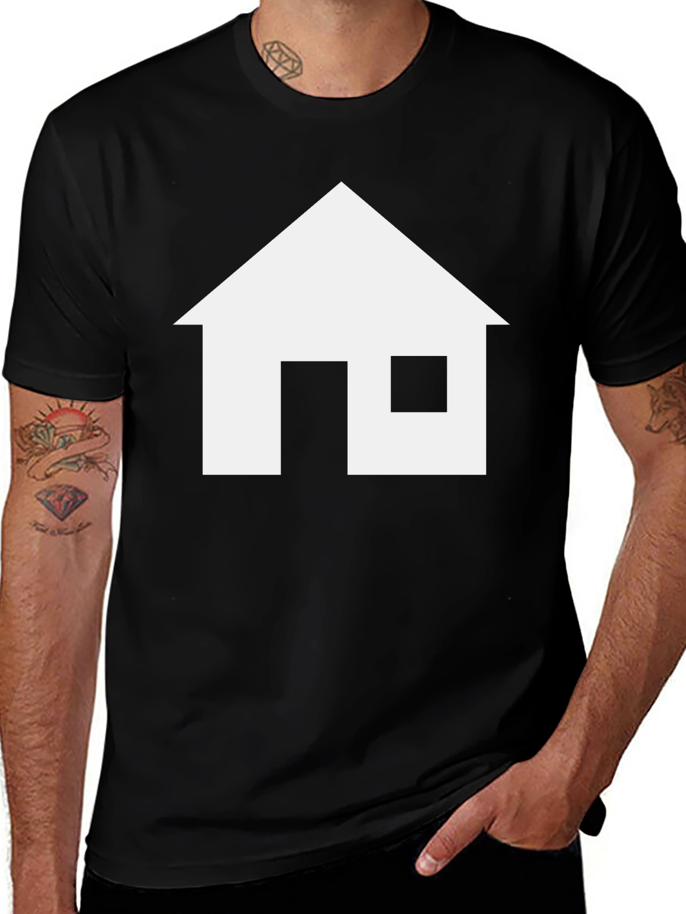 Minimalist House Graphic Tee - Soft Black Cotton