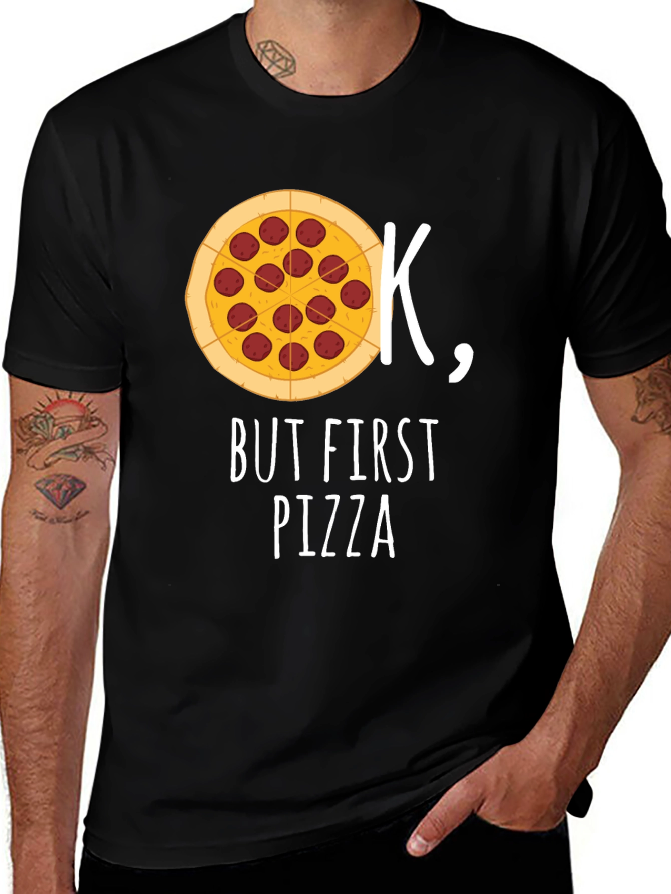 Variant 3 of Ok, But First Pizza Black Graphic T-Shirt