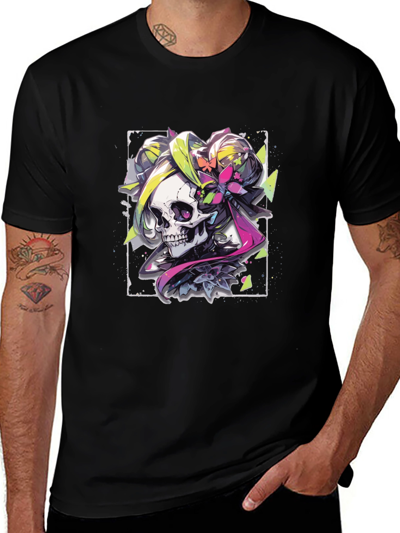 Variant 29 of Skull Floral Graphic Tee - Edgy Style