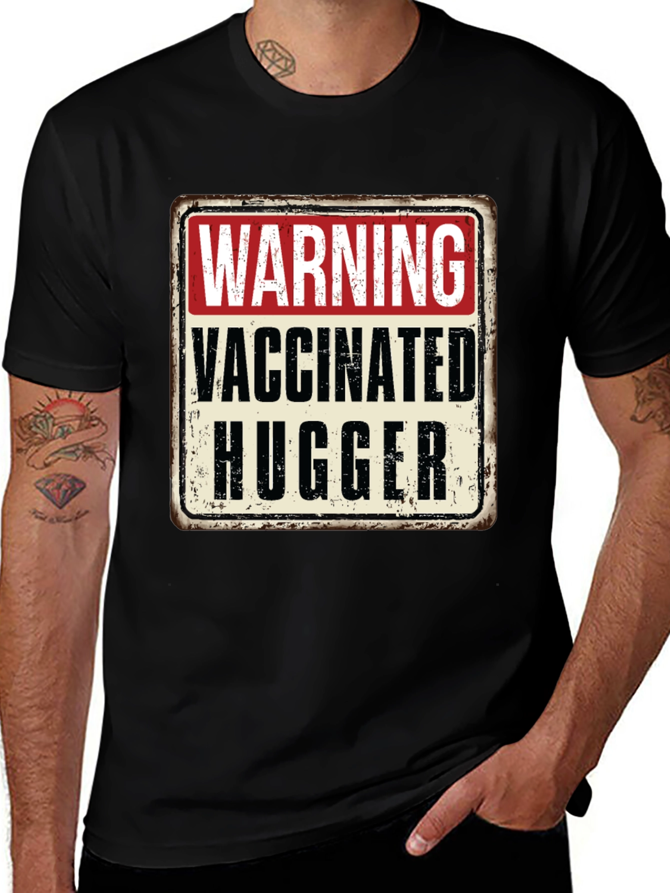Warning Vaccinated Hugger T-Shirt