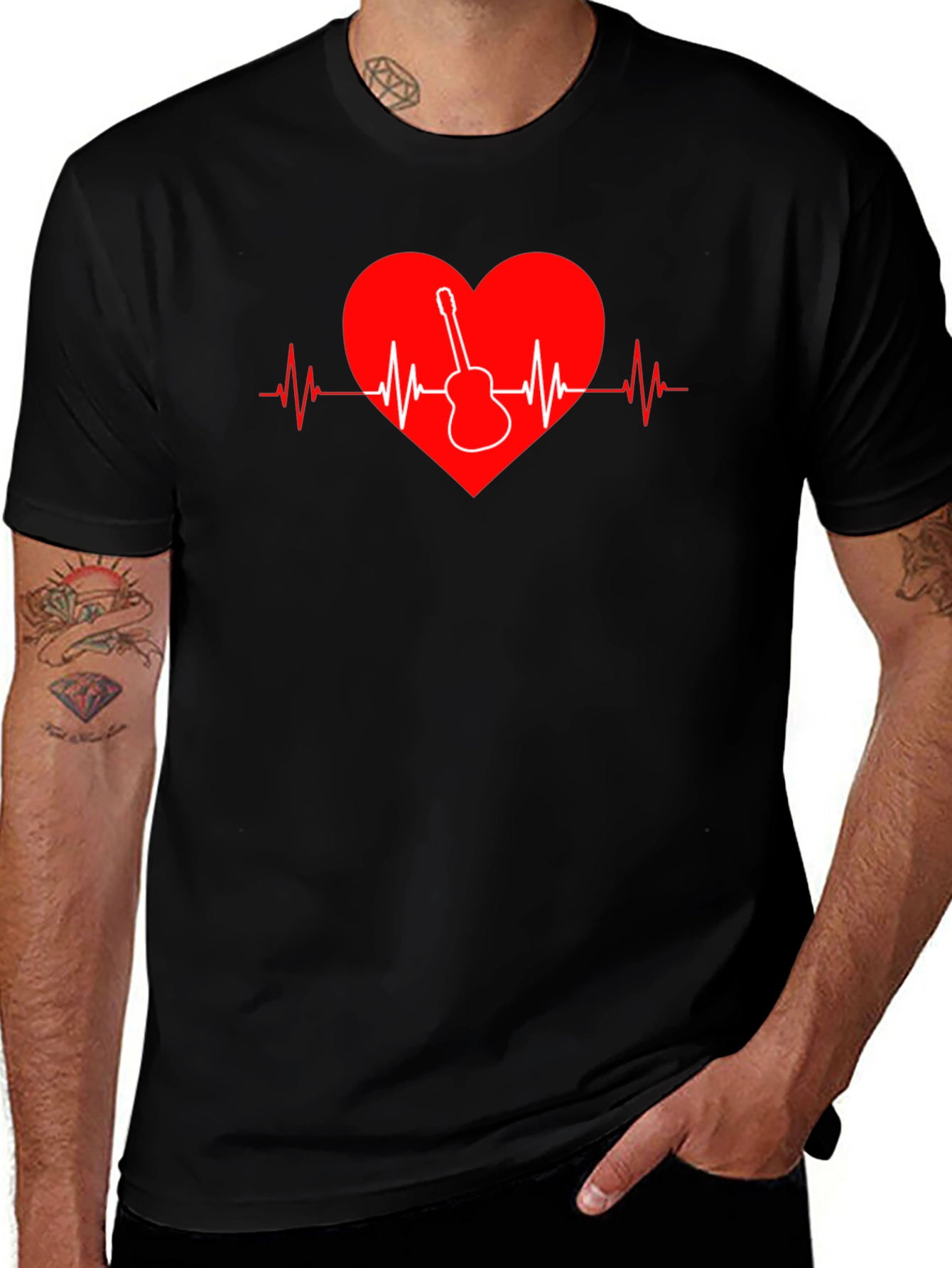 Variant 29 of Guitar Heartbeat Graphic Tee - Black T-Shirt