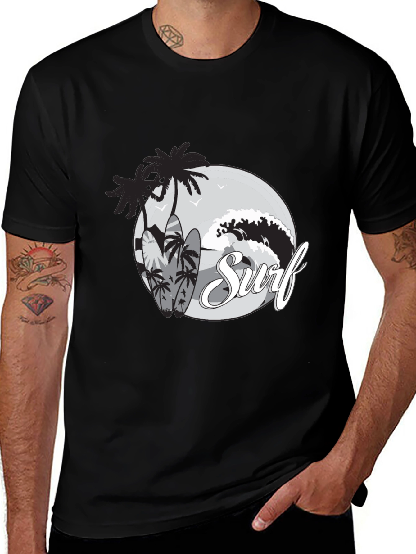 Variant 15 of Surf Graphic Tee - Black Cotton T-Shirt