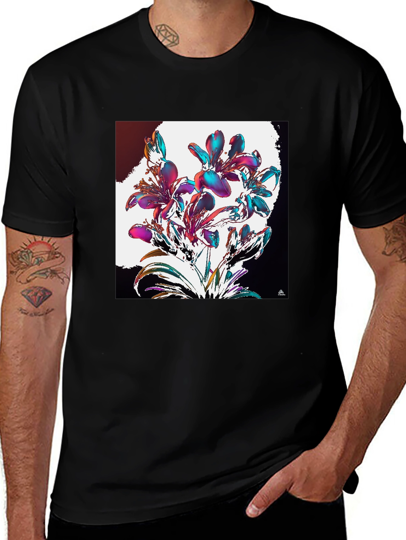 Variant 17 of Floral Abstract Graphic Black T-Shirt