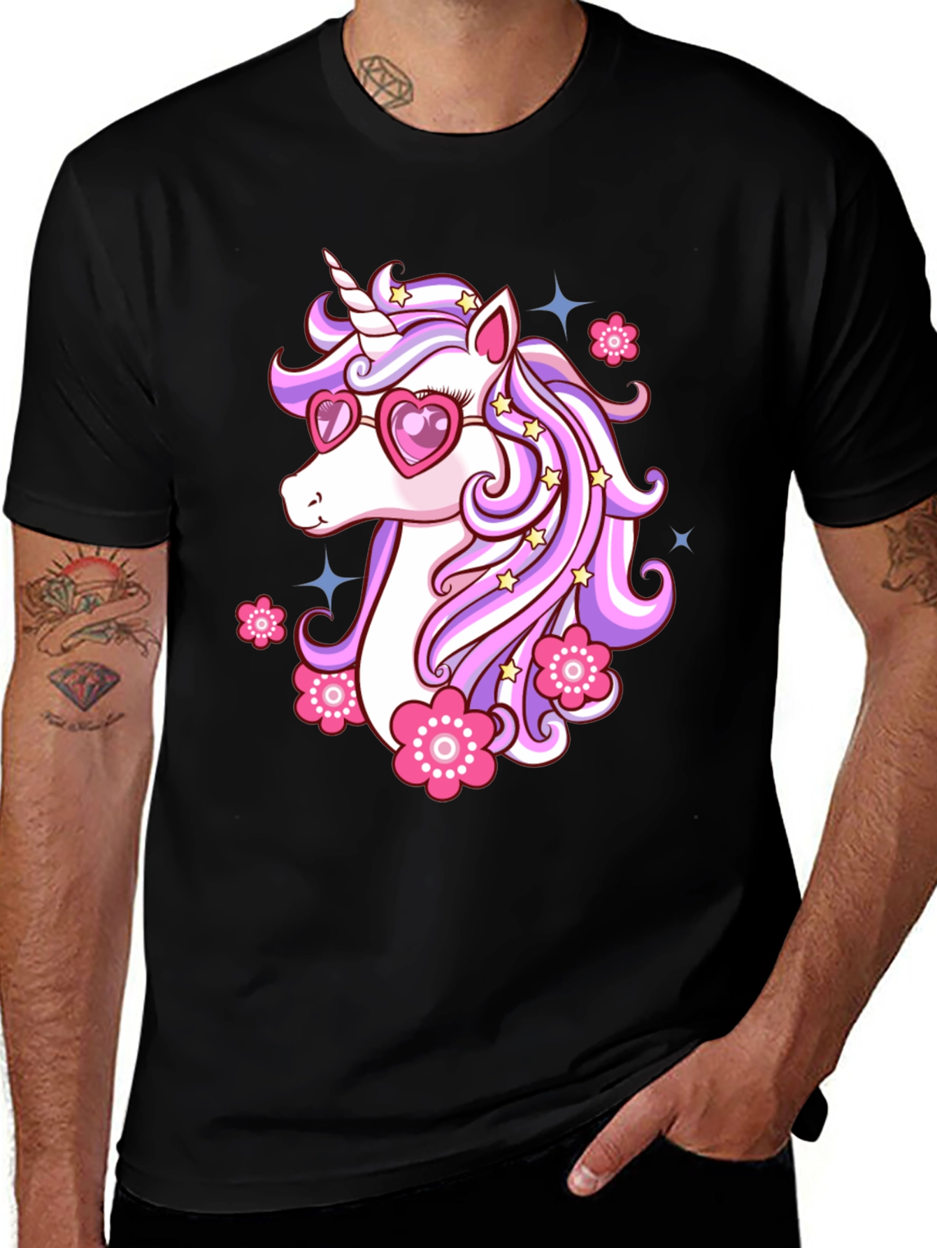 Variant 14 of Unicorn Heart Glasses Black Graphic Tee