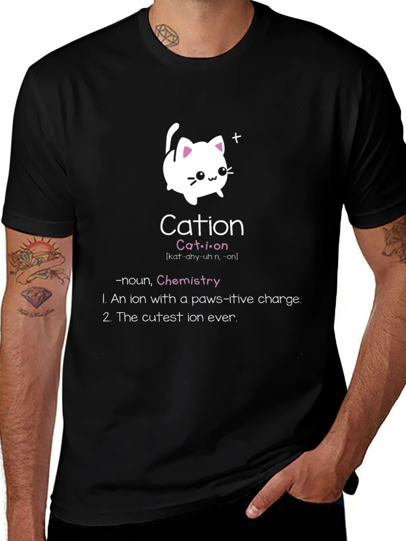 Variant 27 of Cation Chemistry Cat Black T-Shirt