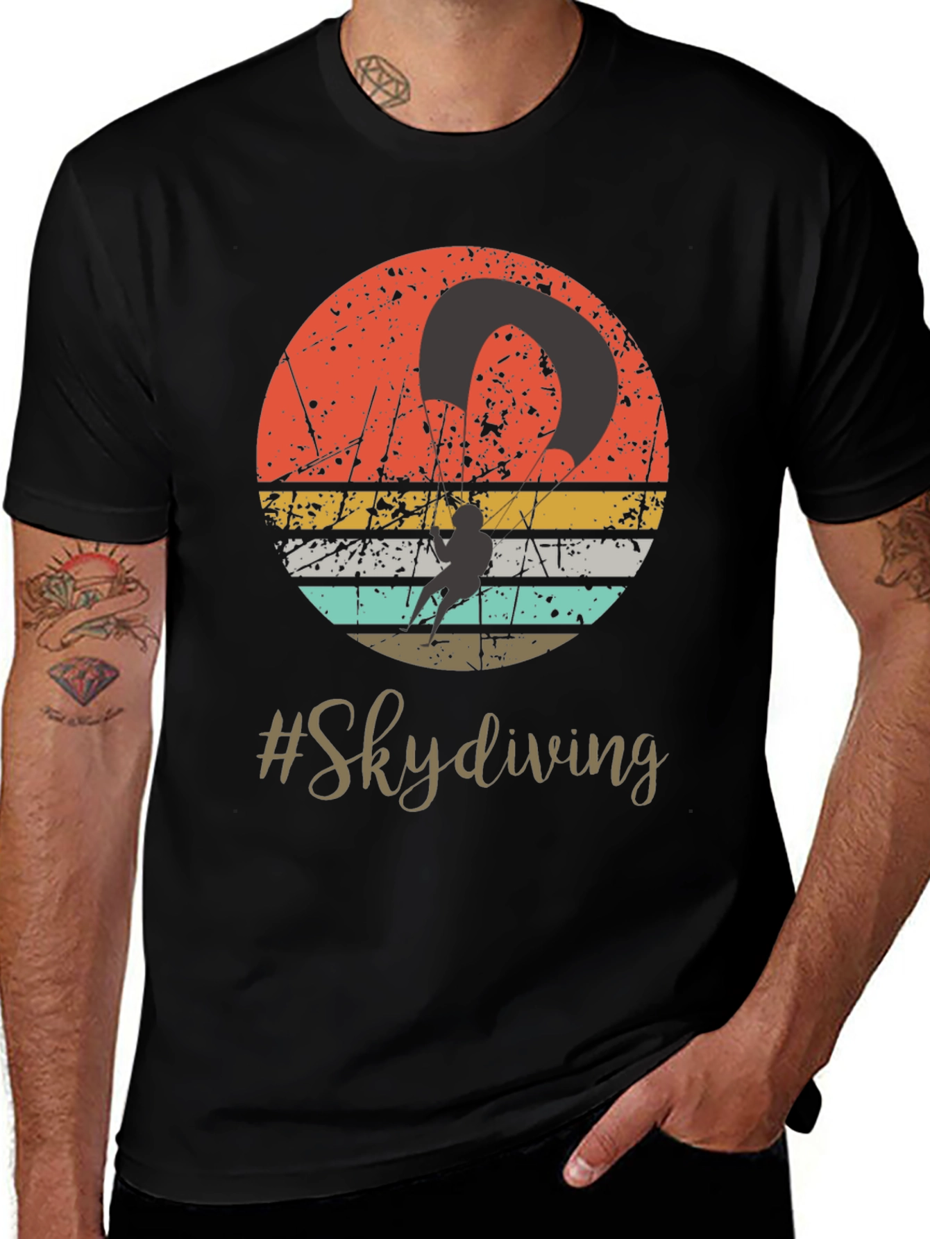 Black Retro Skydiving Graphic Tee main image