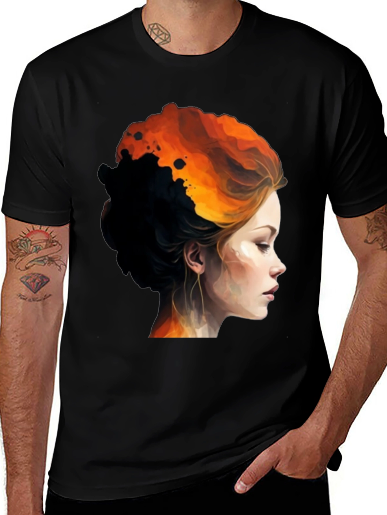 Variant 27 of Fiery Woman Graphic Tee - Bold Artistic Design