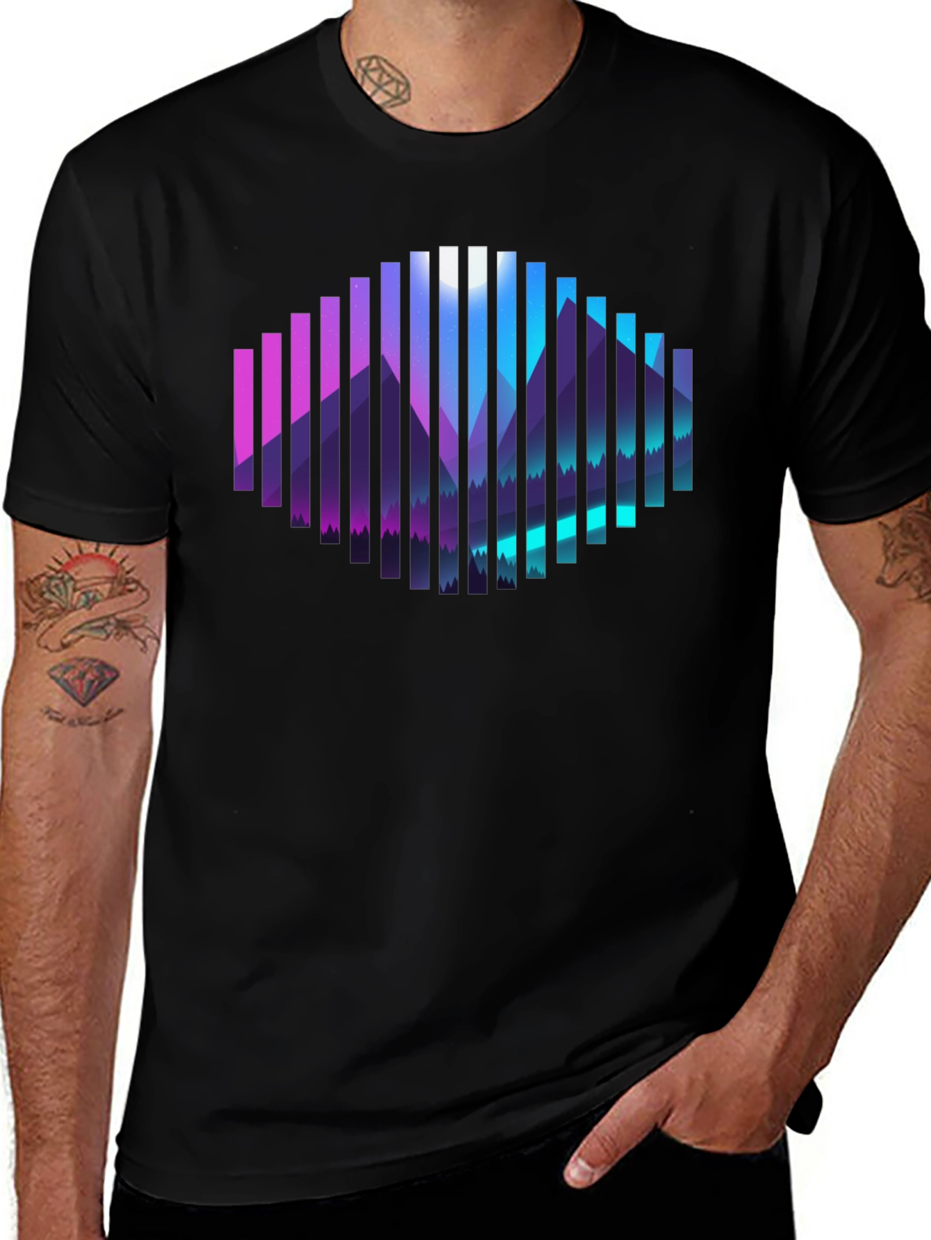 Variant 9 of Geometric Mountainscape Graphic Tee - Black
