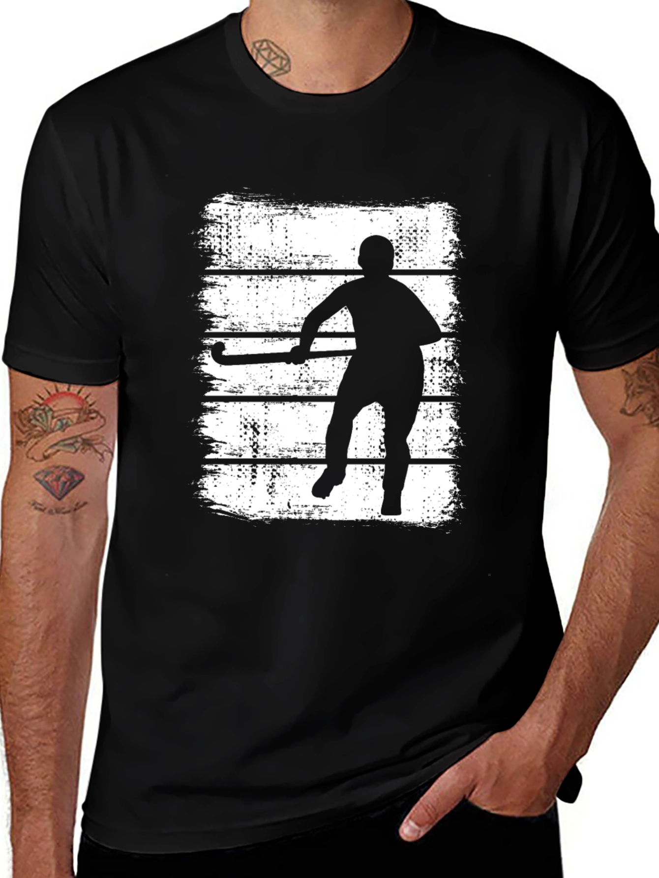 Variant 5 of Hockey Player Graphic Tee - Black Cotton Blend