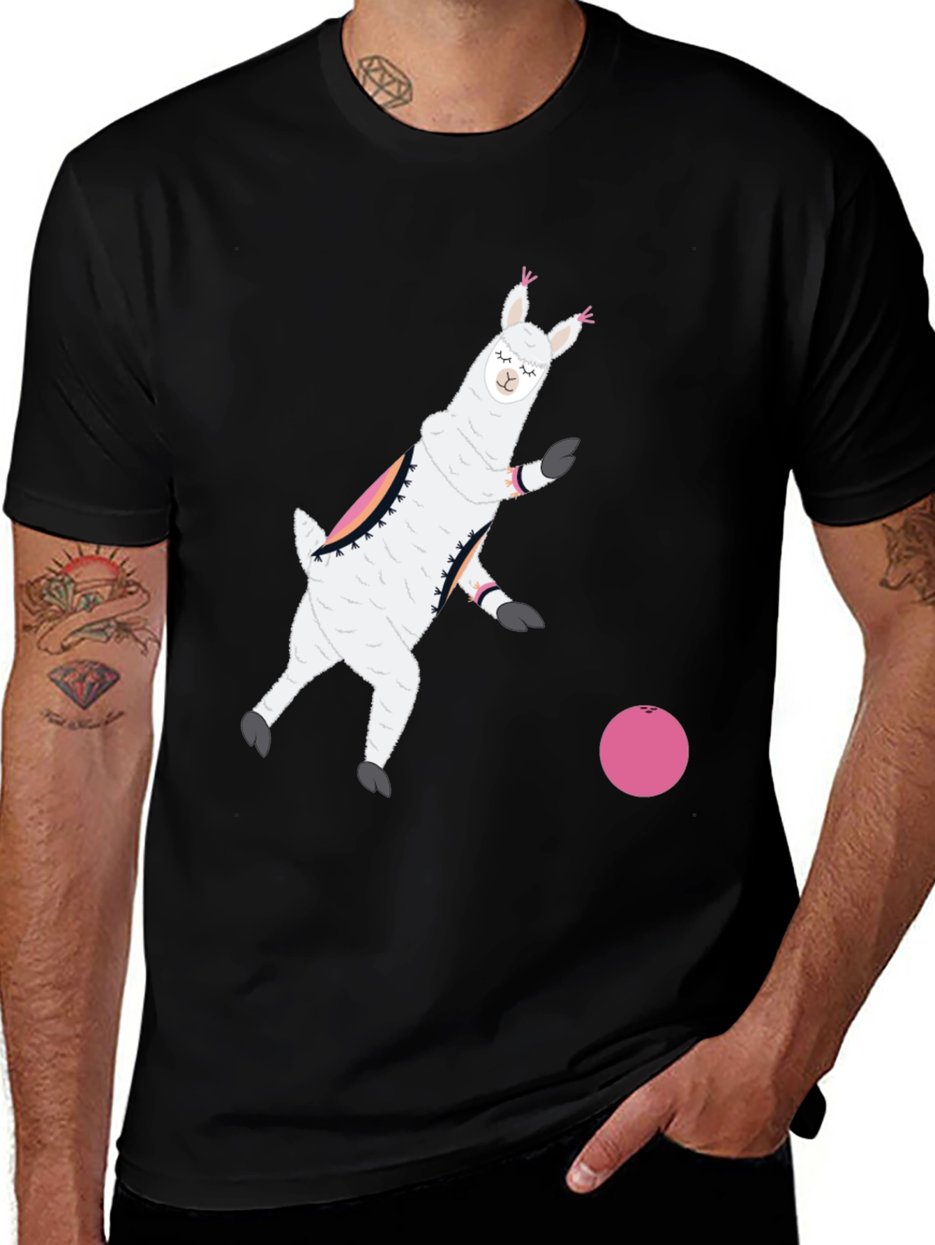 Variant 4 of Llama Bowling Black T-Shirt