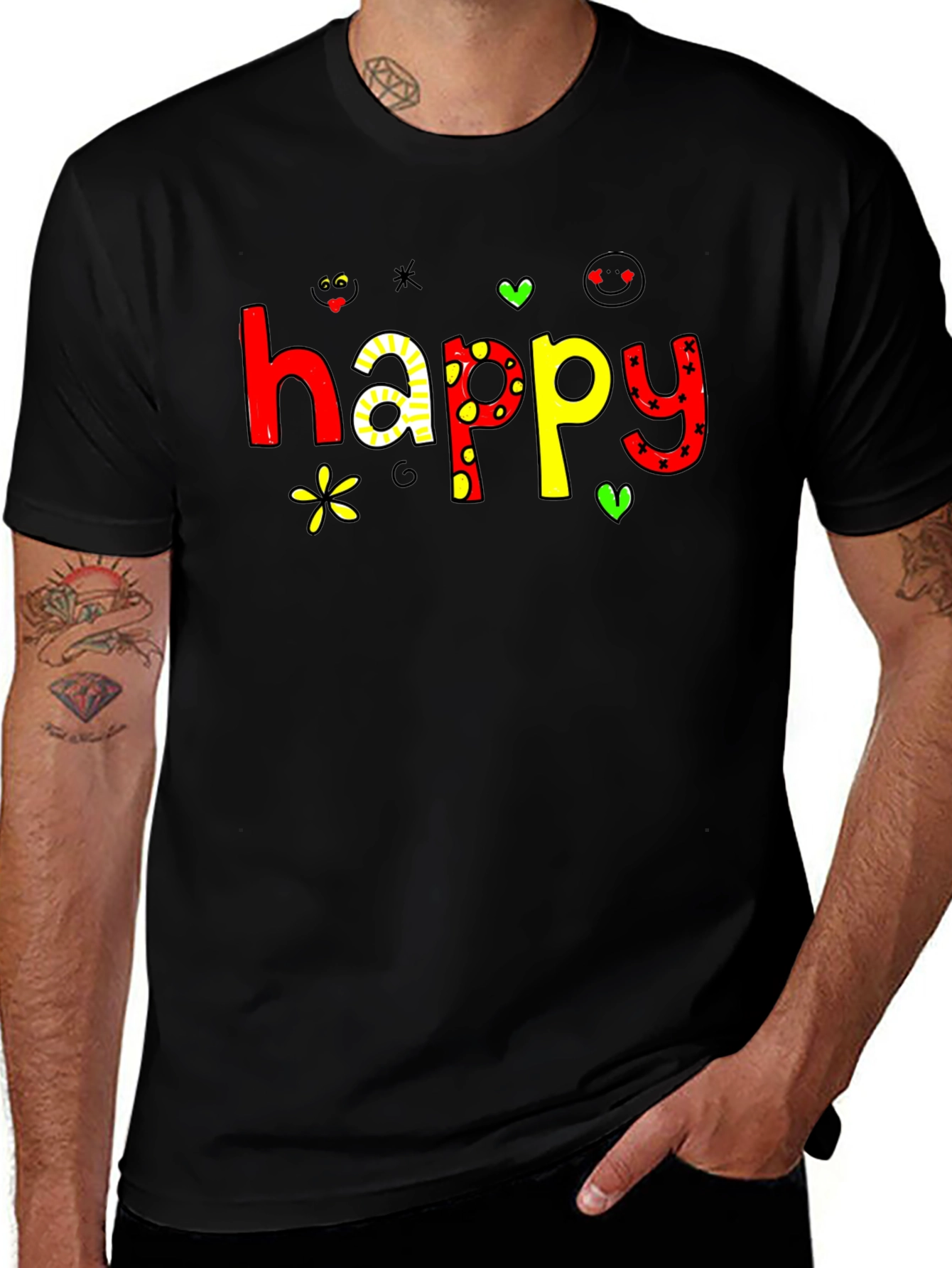 Variant 13 of Happy Graphic Print Black T-Shirt