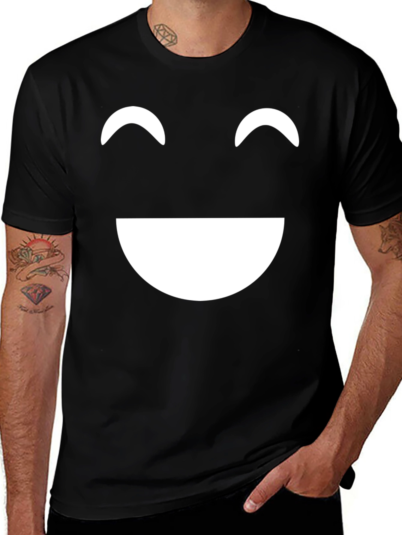 Variant 14 of Smiley Face Graphic T-Shirt - Black Cotton Blend