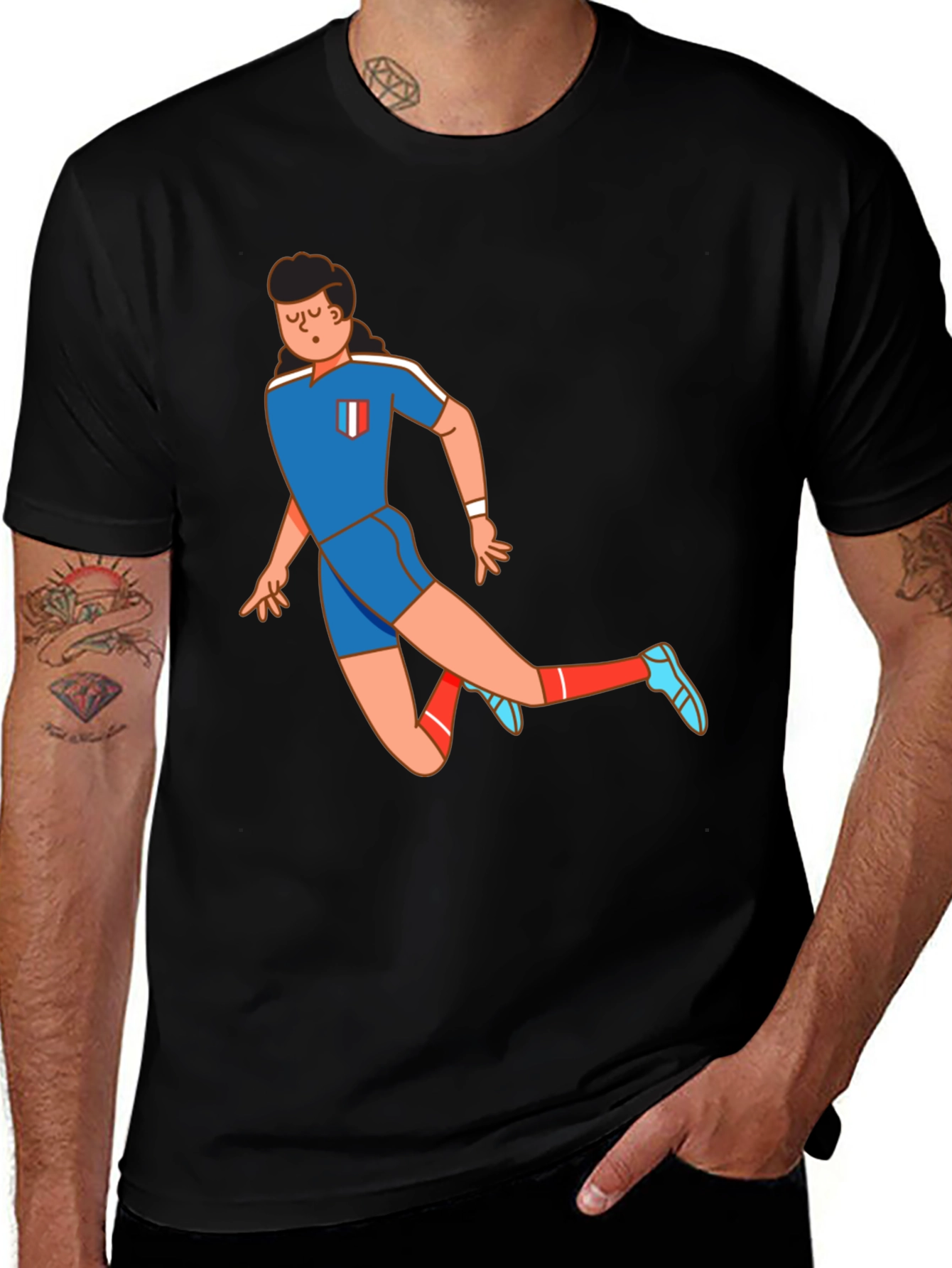 Variant 25 of Retro Cartoon Soccer Player Black T-Shirt