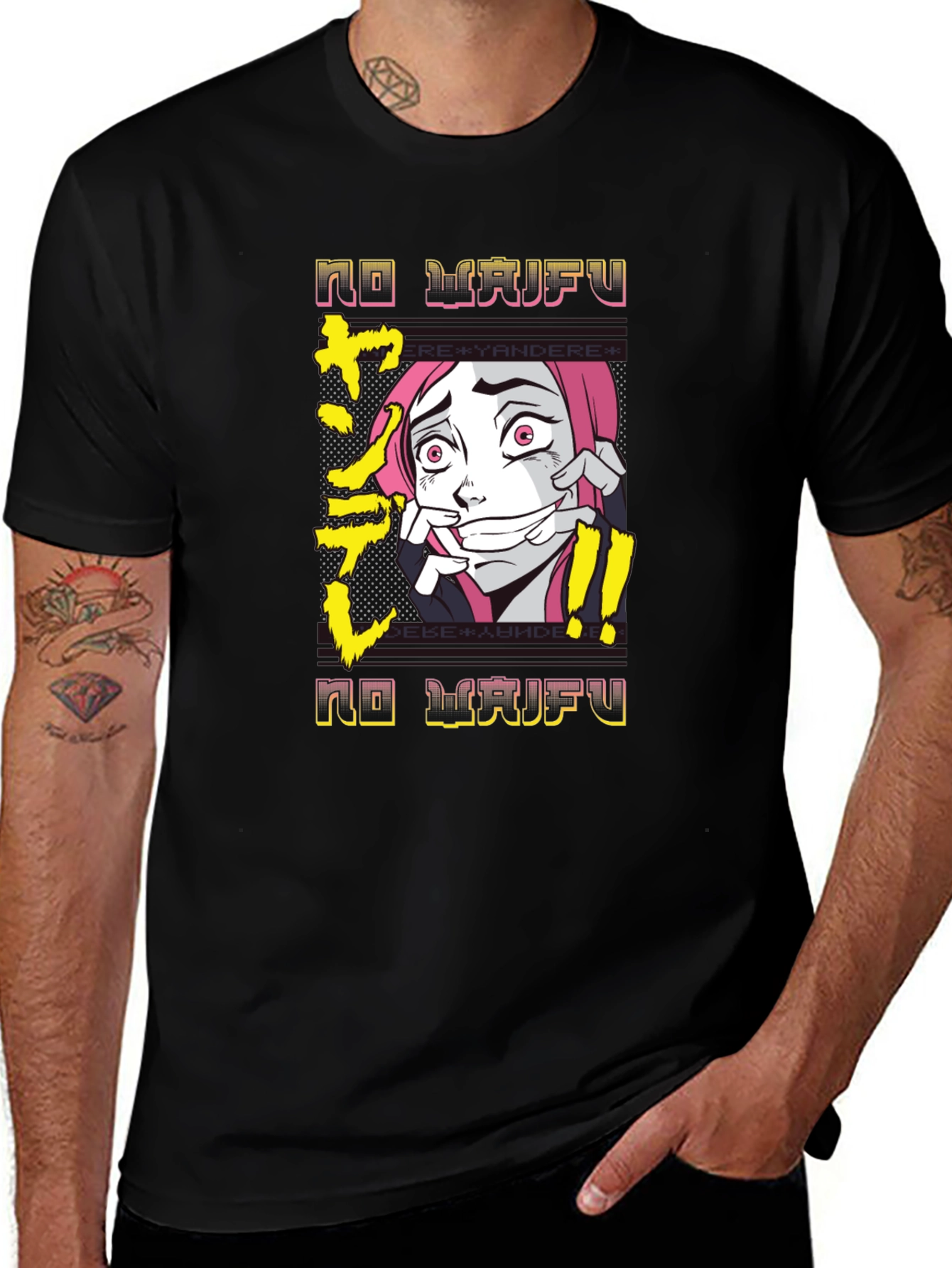 Variant 14 of No Waifu Yandere Anime Black T-Shirt
