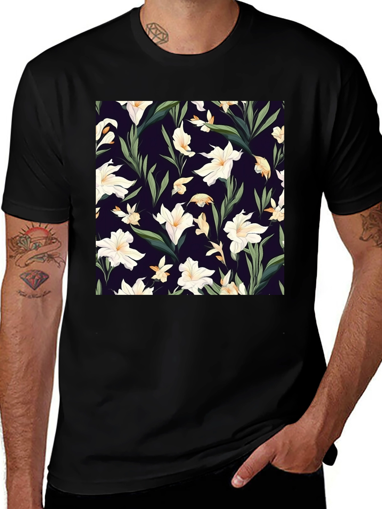 Variant 20 of Floral Patterned Black T-Shirt